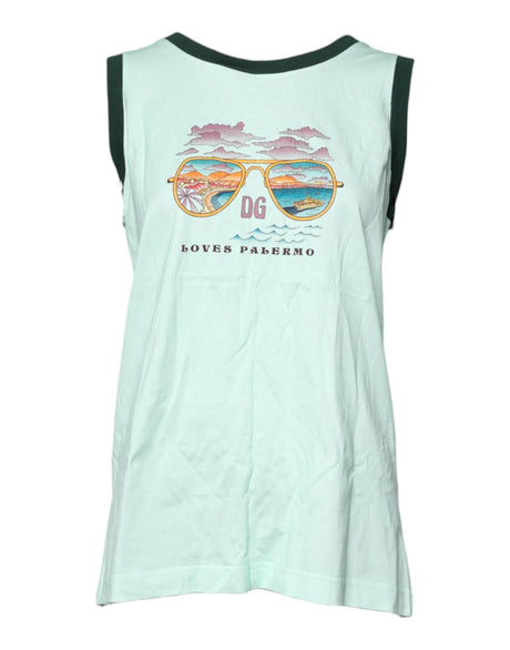 Dolce & Gabbana Light Green Graphic Print Sleeveless Tank T-shirt - Hilstor