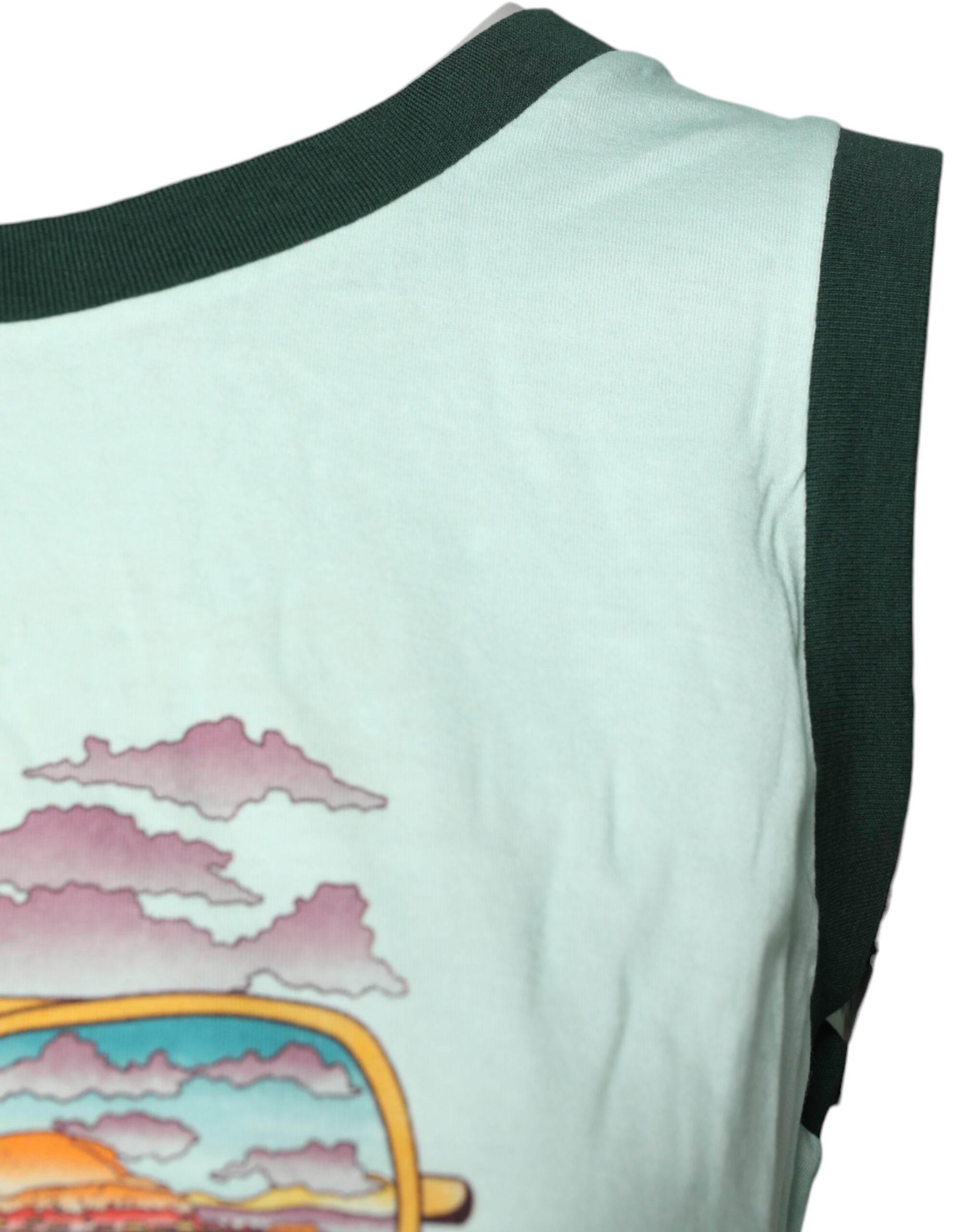 Dolce & Gabbana Light Green Graphic Print Sleeveless Tank T-shirt - Hilstor