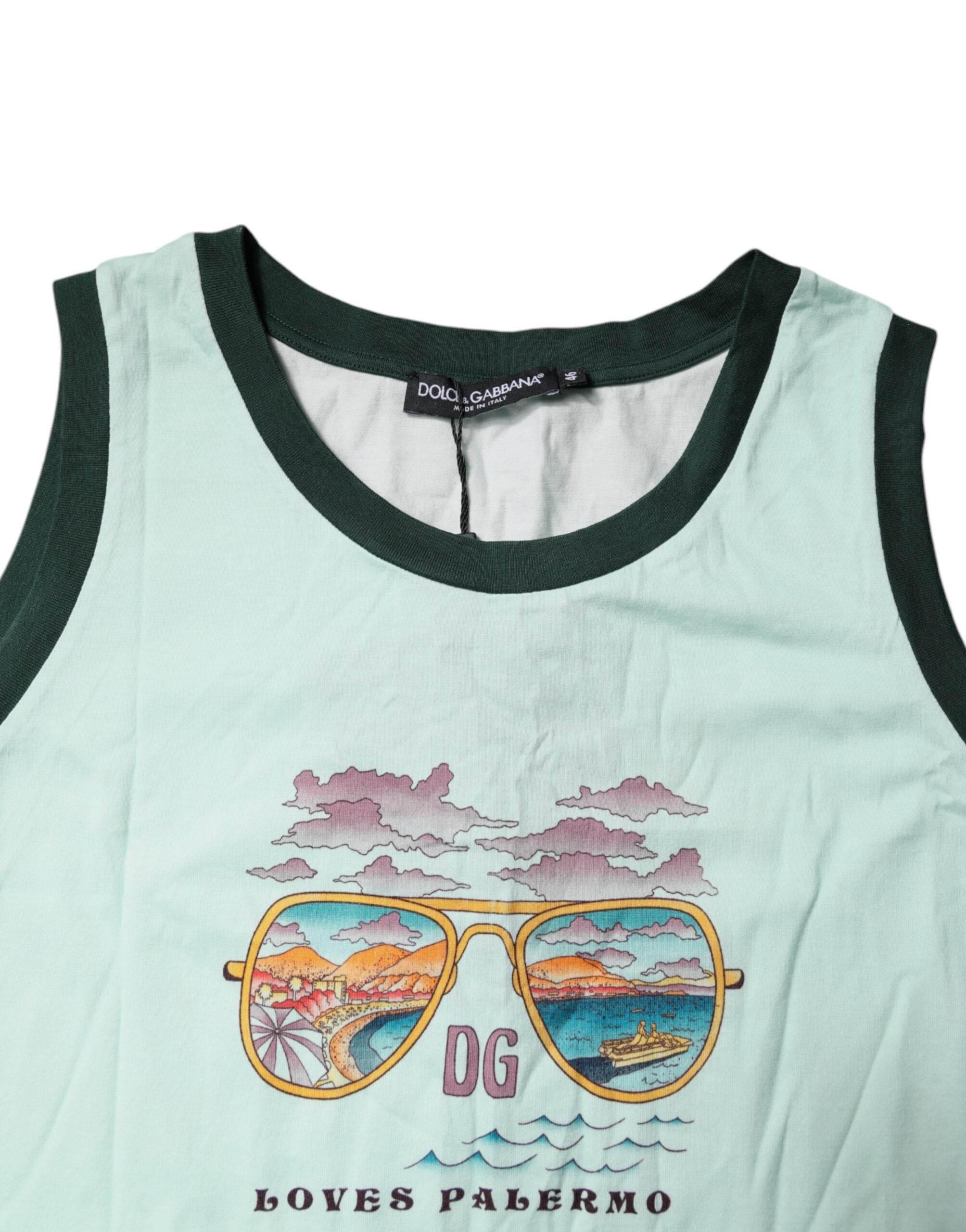 Dolce & Gabbana Light Green Graphic Print Sleeveless Tank T-shirt - Hilstor