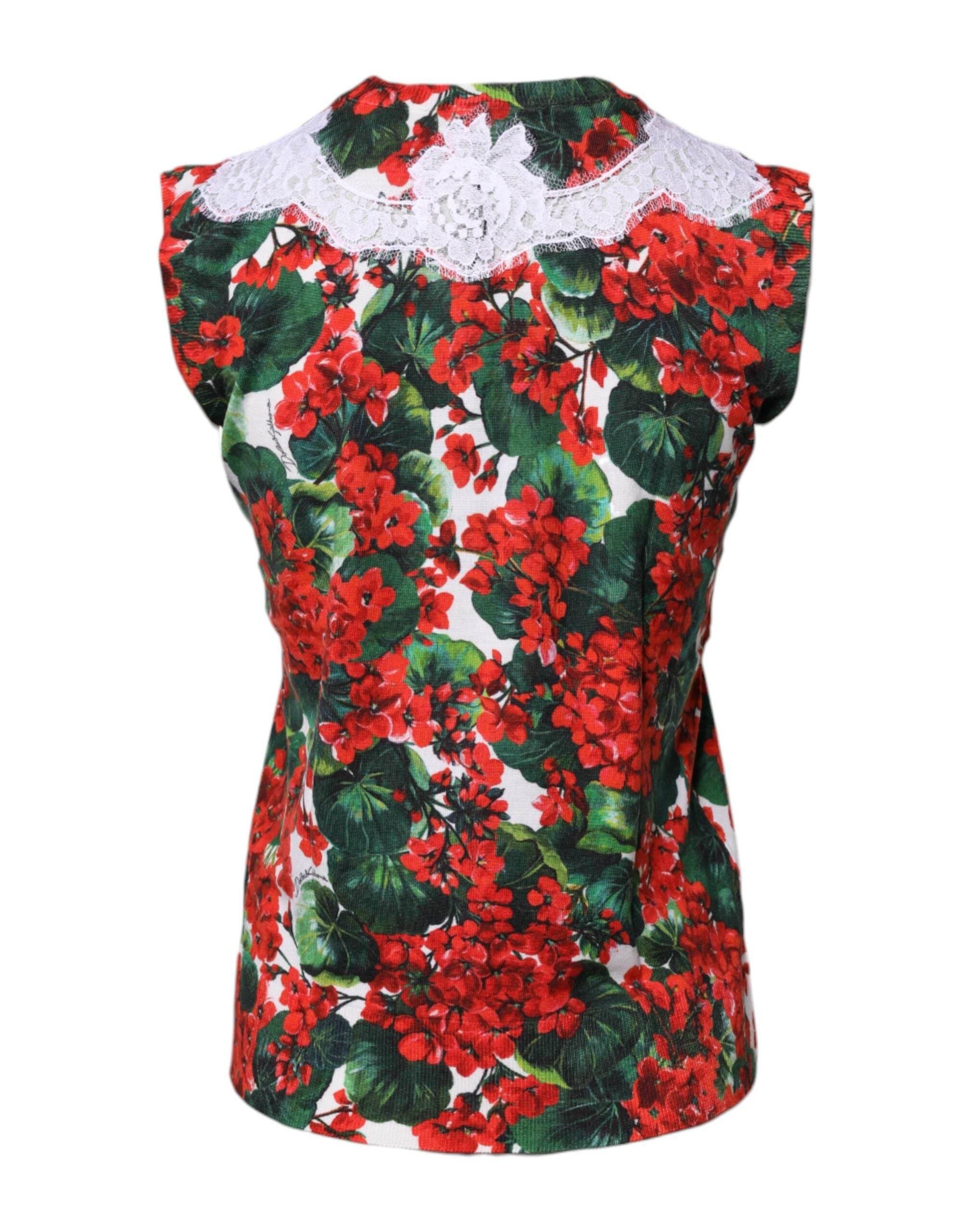 Dolce & Gabbana Multicolor Floral Lace Sleeveless Tank Top - Hilstor