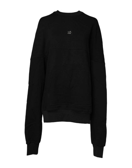 Dolce & Gabbana Black Cotton Crew Neck Sweatshirt Sweater - Hilstor