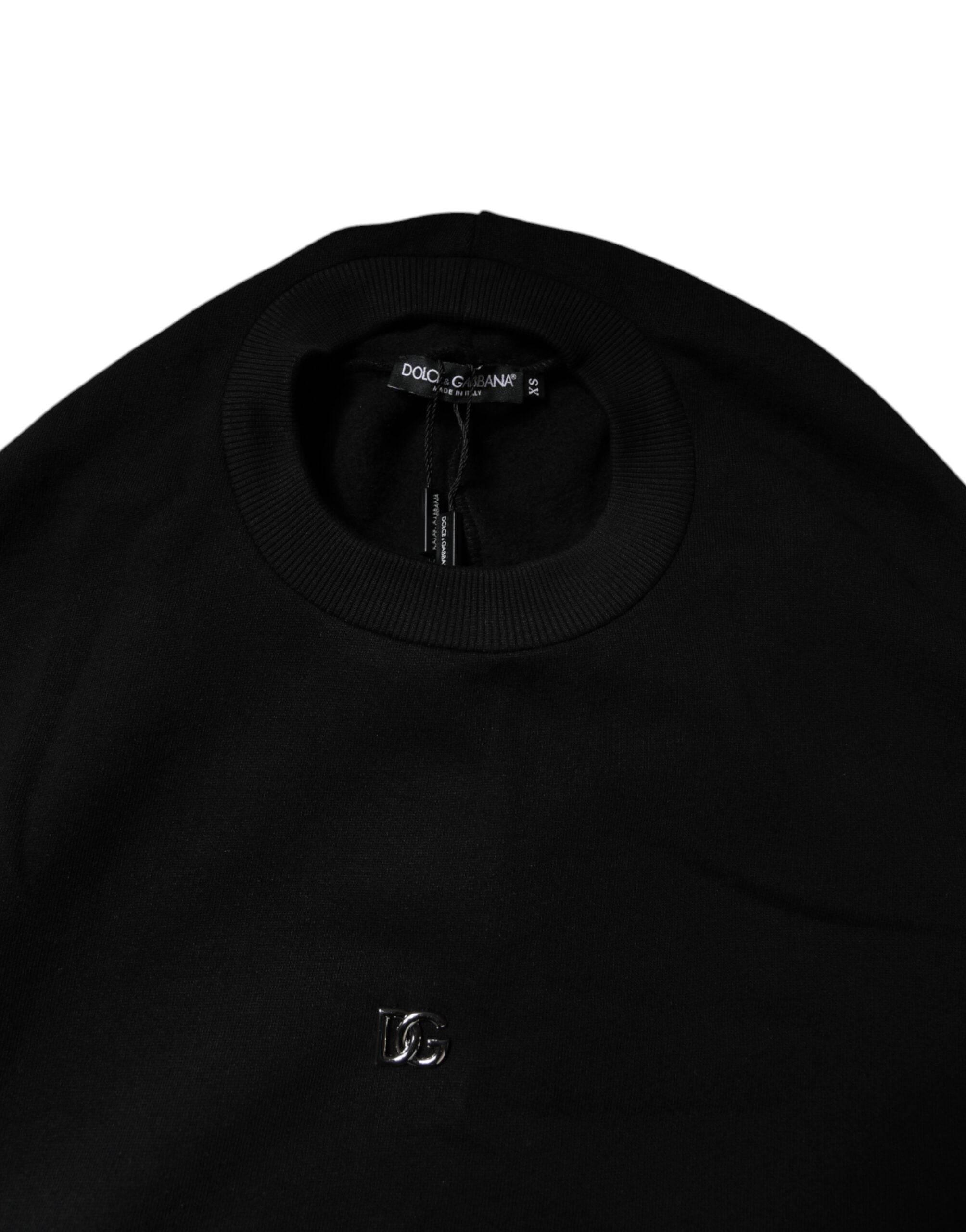 Dolce & Gabbana Black Cotton Crew Neck Sweatshirt Sweater - Hilstor