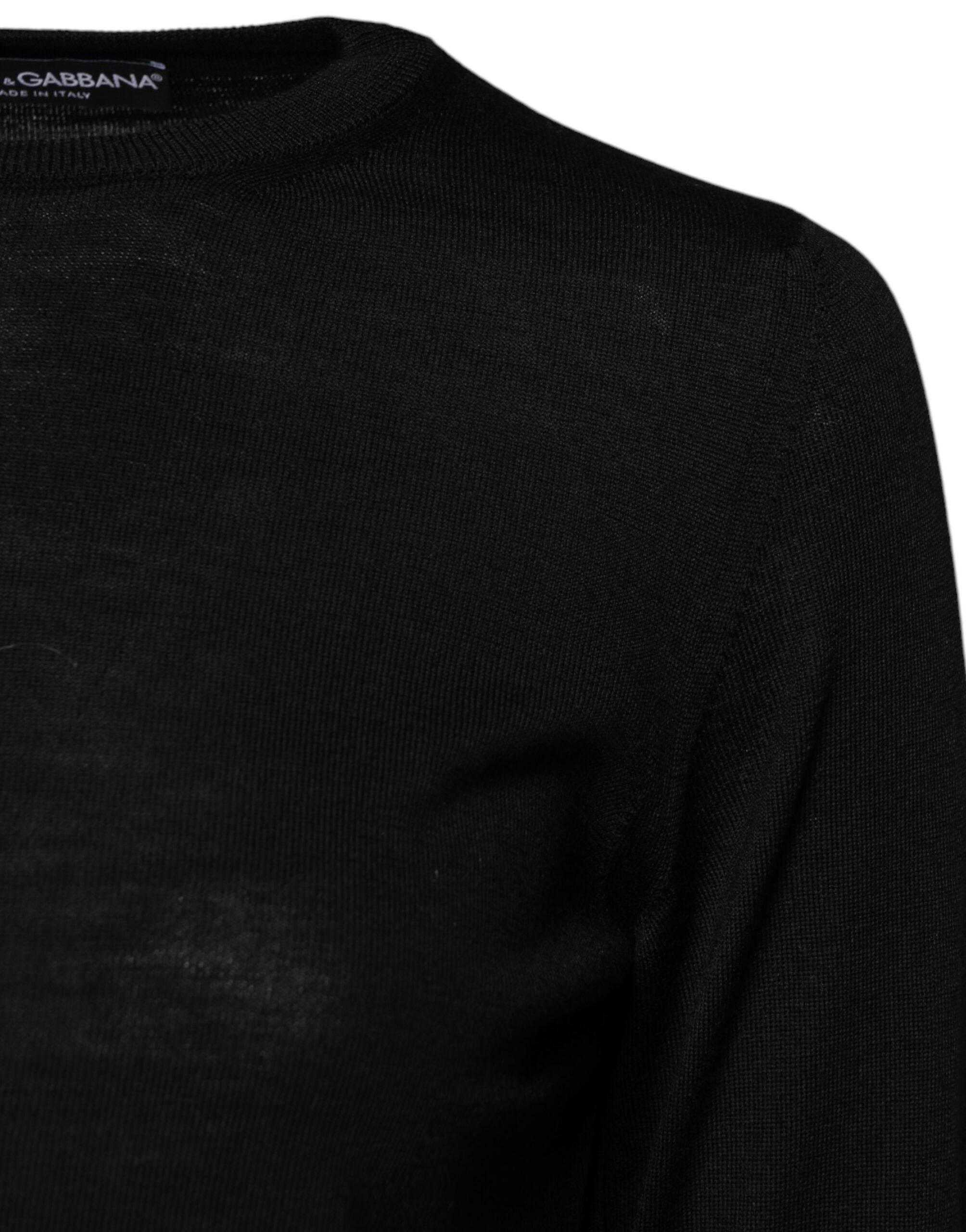 Dolce & Gabbana Black Wool Knit Crew Neck Pullover Sweater - Hilstor