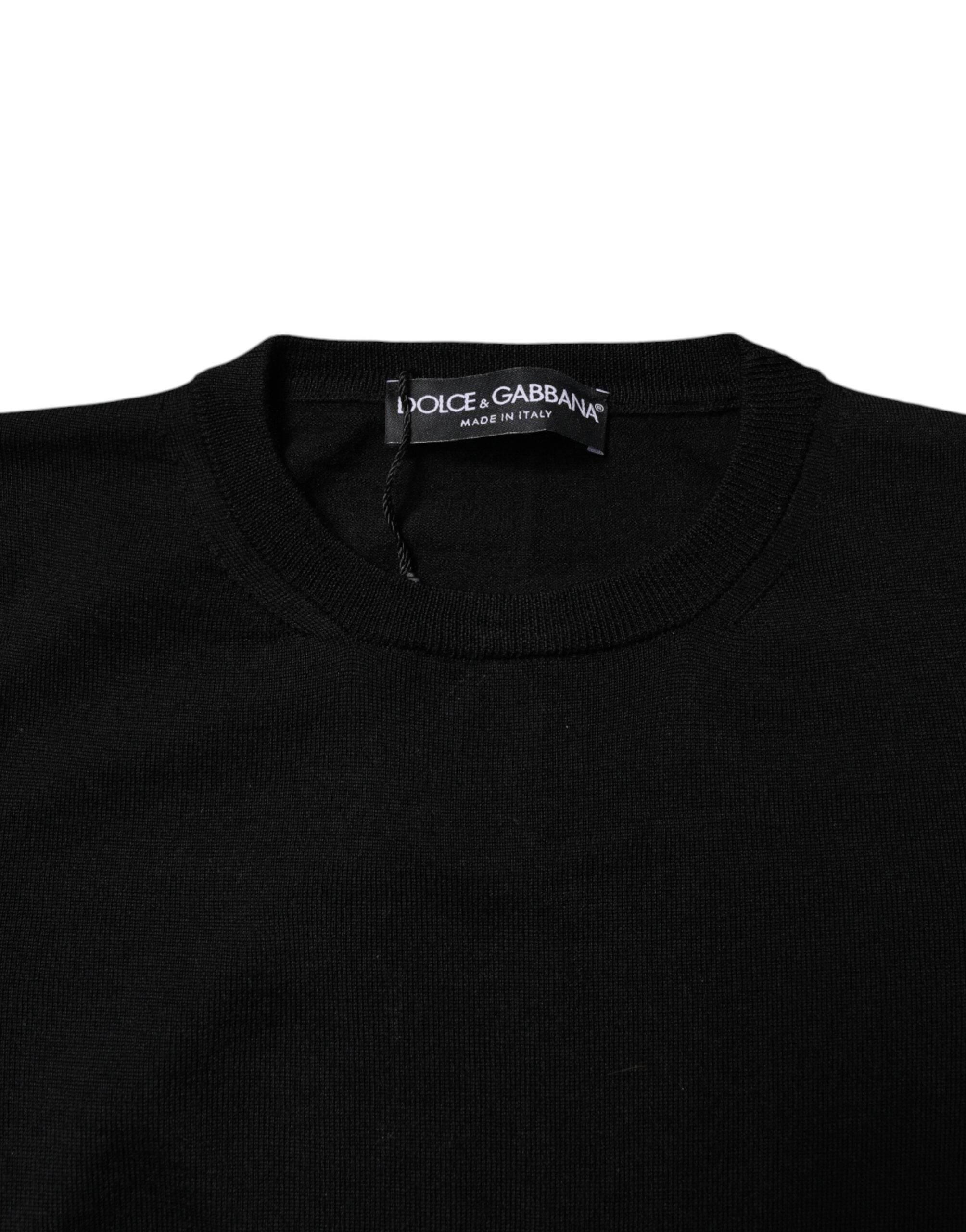 Dolce & Gabbana Black Wool Knit Crew Neck Pullover Sweater - Hilstor
