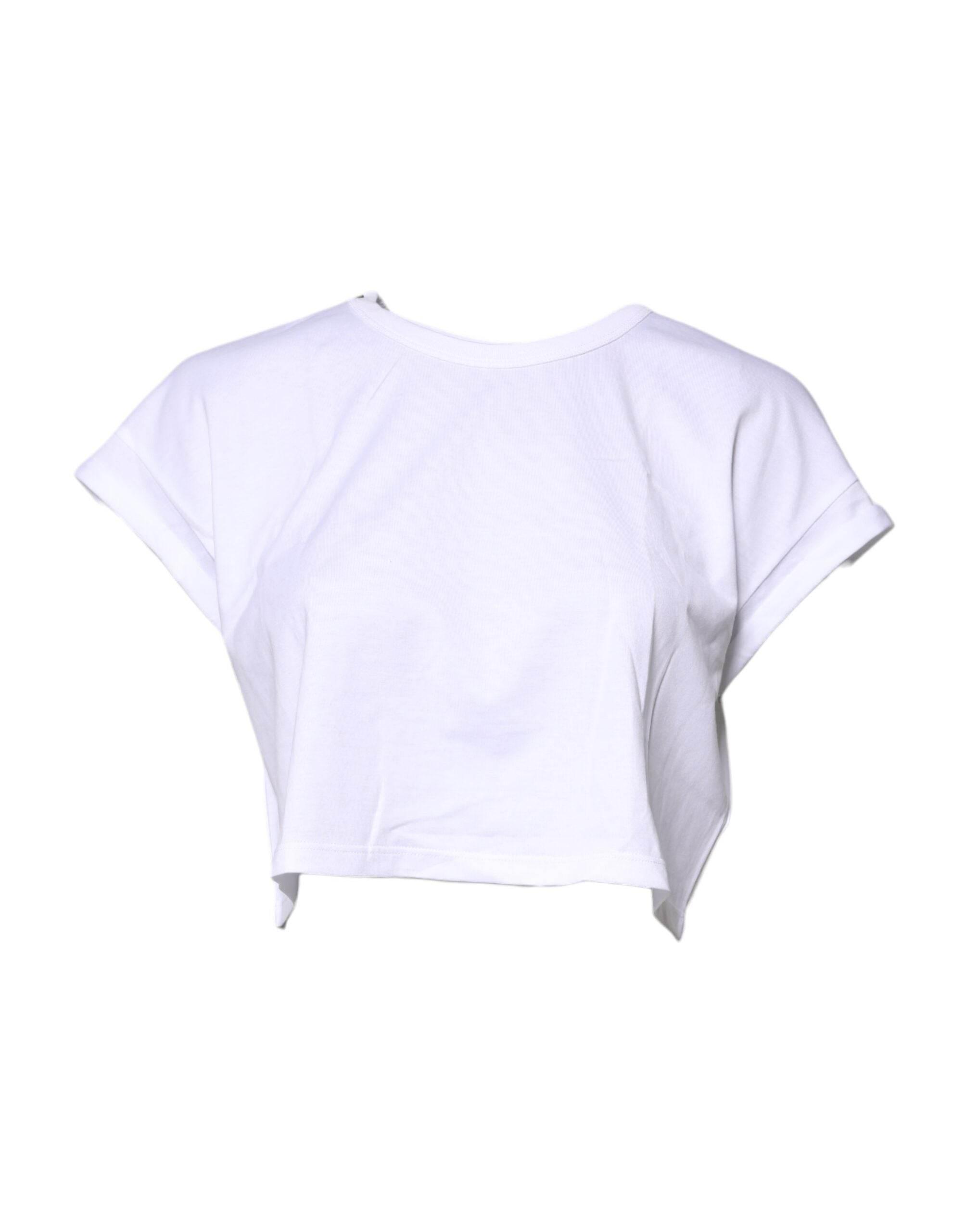 Dolce & Gabbana White Cotton Crew Neck Cropped T-shirt Top - Hilstor