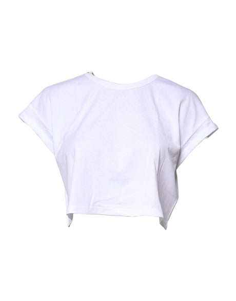 Dolce & Gabbana White Cotton Crew Neck Cropped T-shirt Top - Hilstor