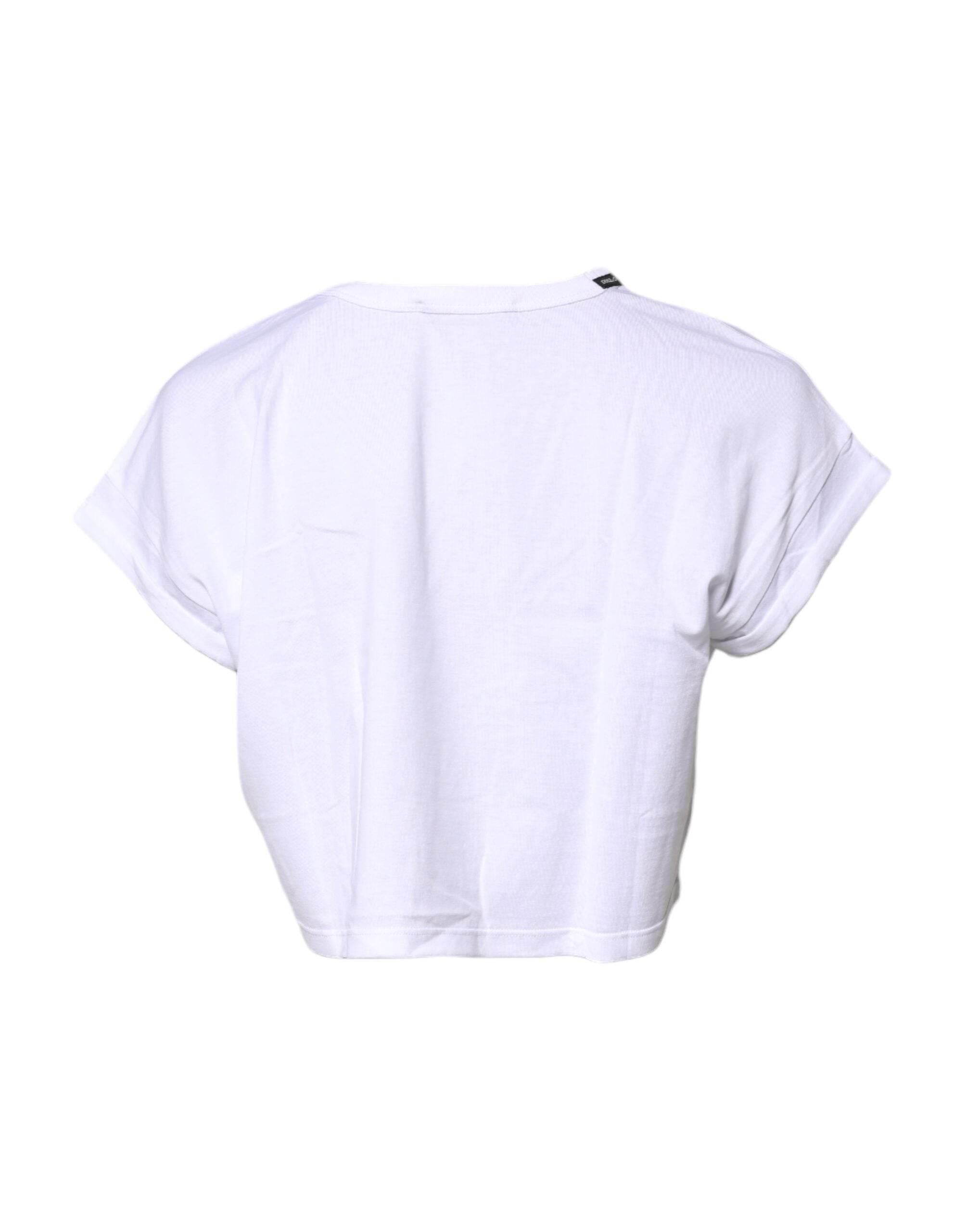 Dolce & Gabbana White Cotton Crew Neck Cropped T-shirt Top - Hilstor