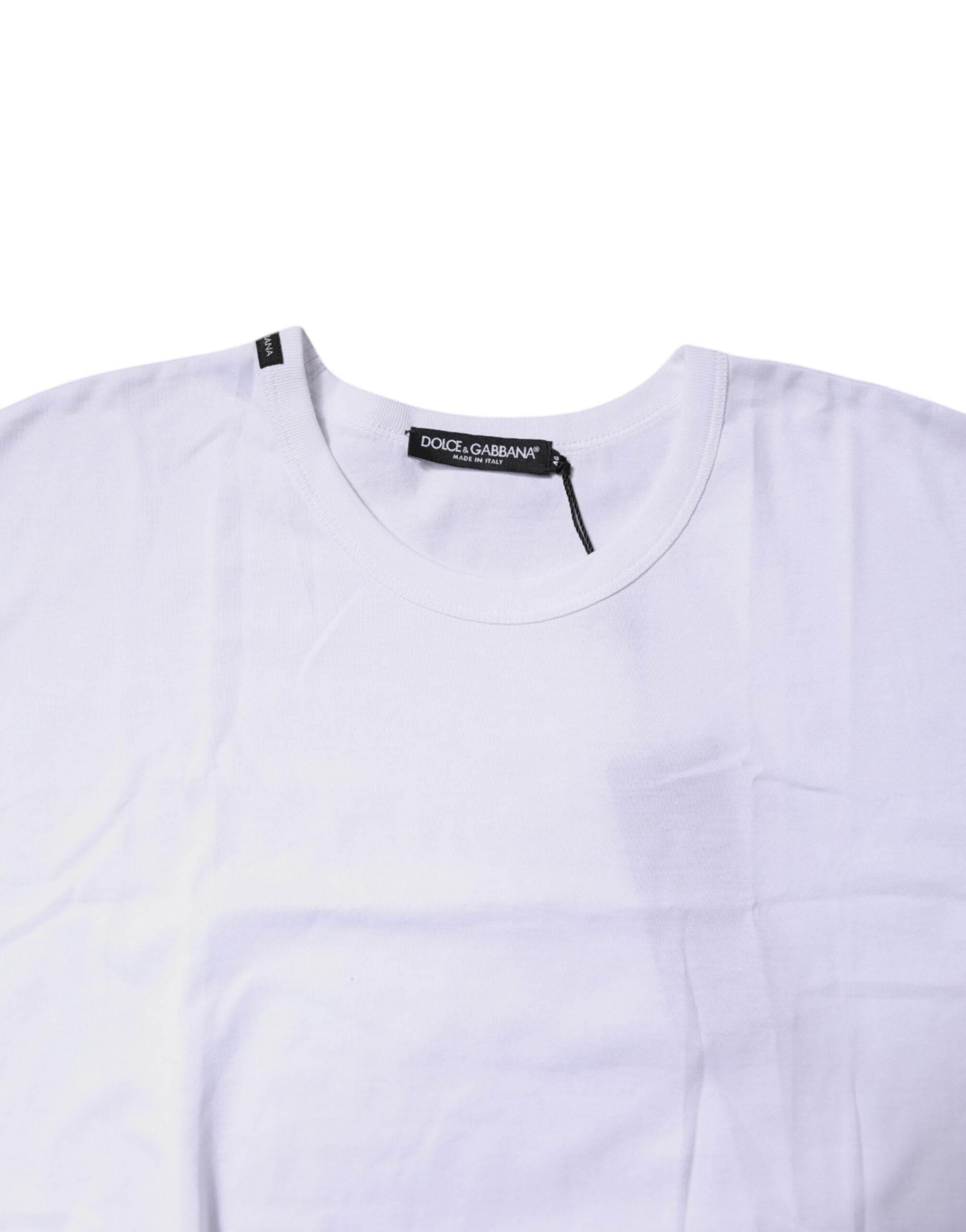 Dolce & Gabbana White Cotton Crew Neck Cropped T-shirt Top - Hilstor