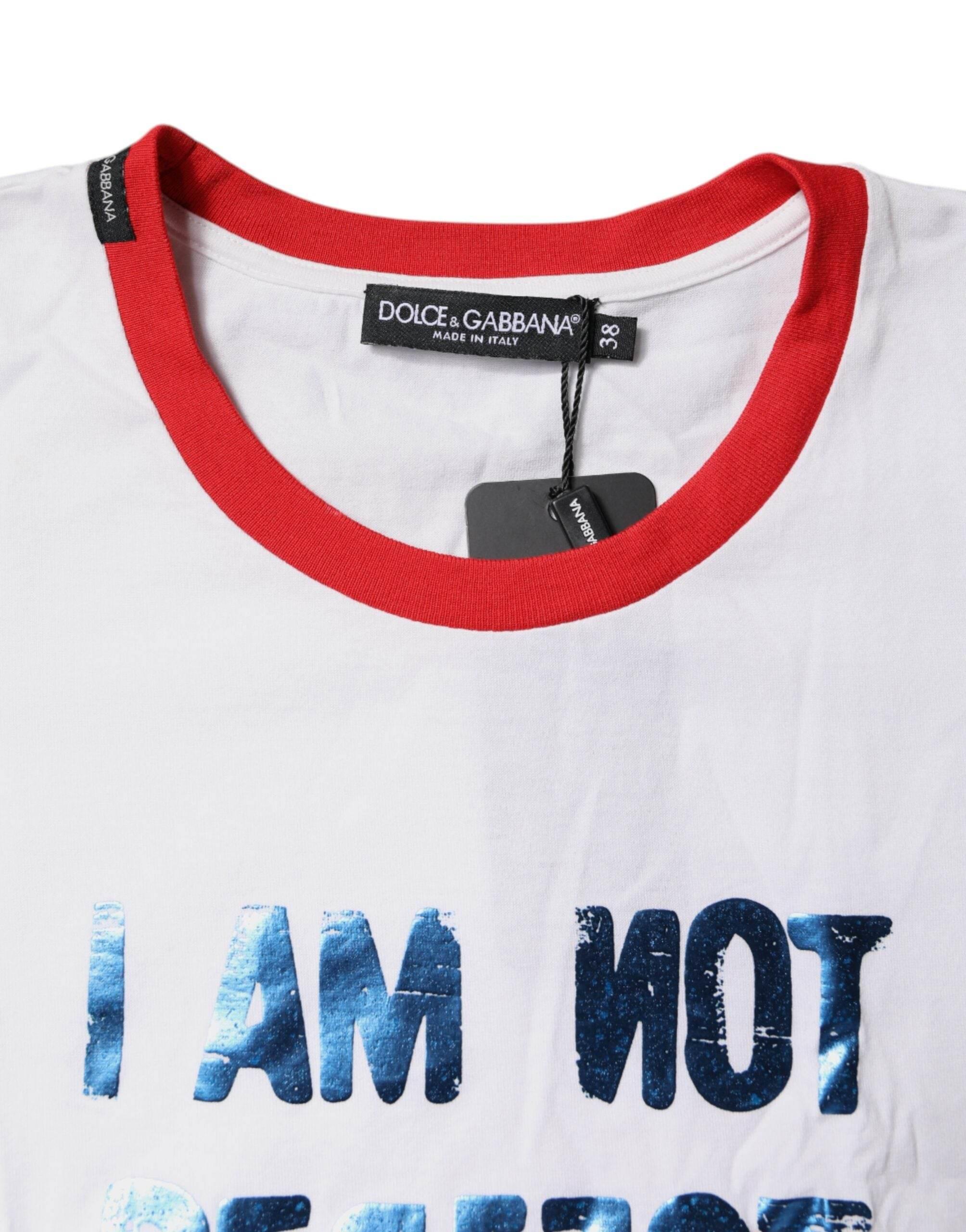 Dolce & Gabbana White Graphic Print Cotton Crew Neck T-shirt - Hilstor