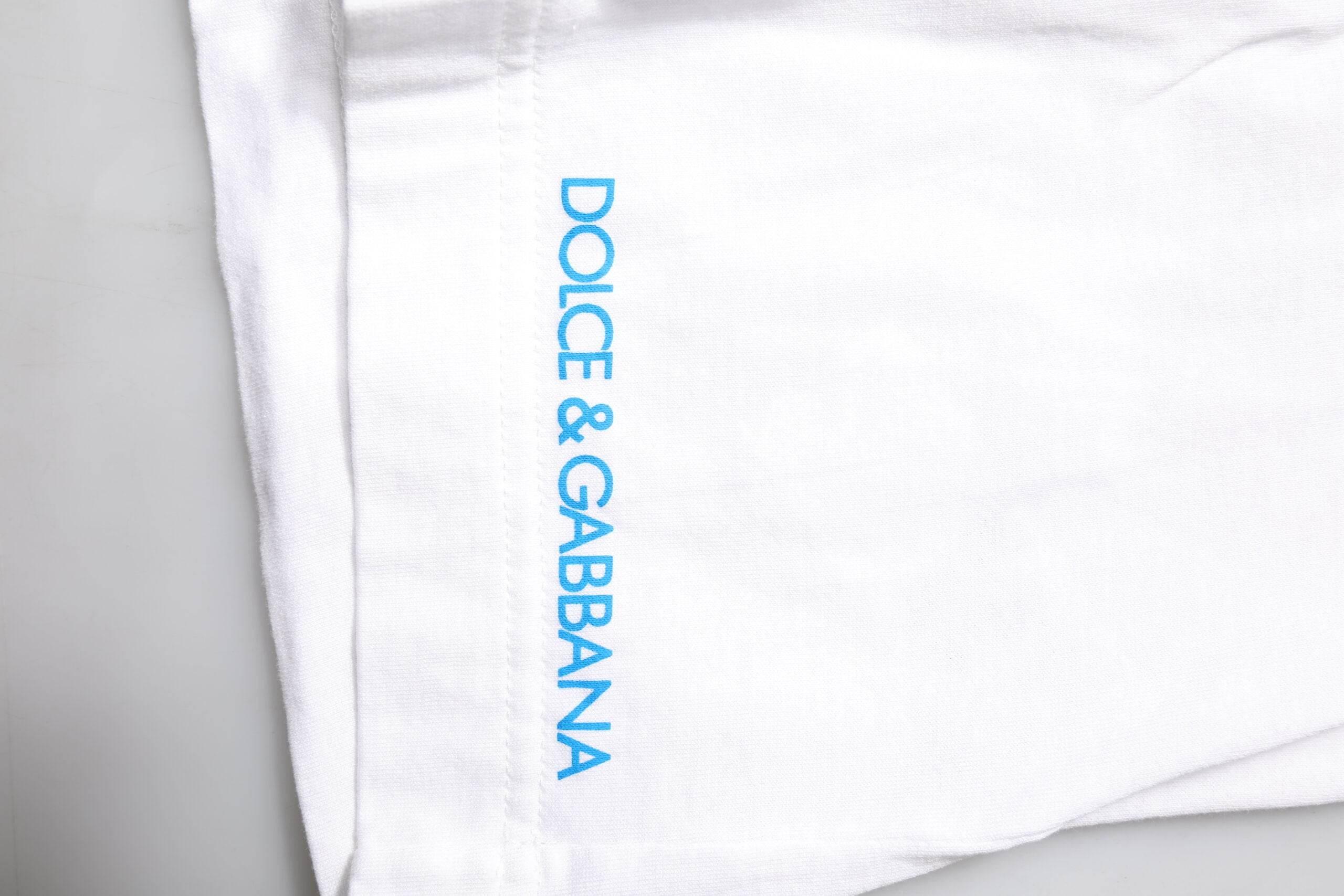 Dolce & Gabbana White Graphic Print Cotton Crew Neck T-shirt - Hilstor