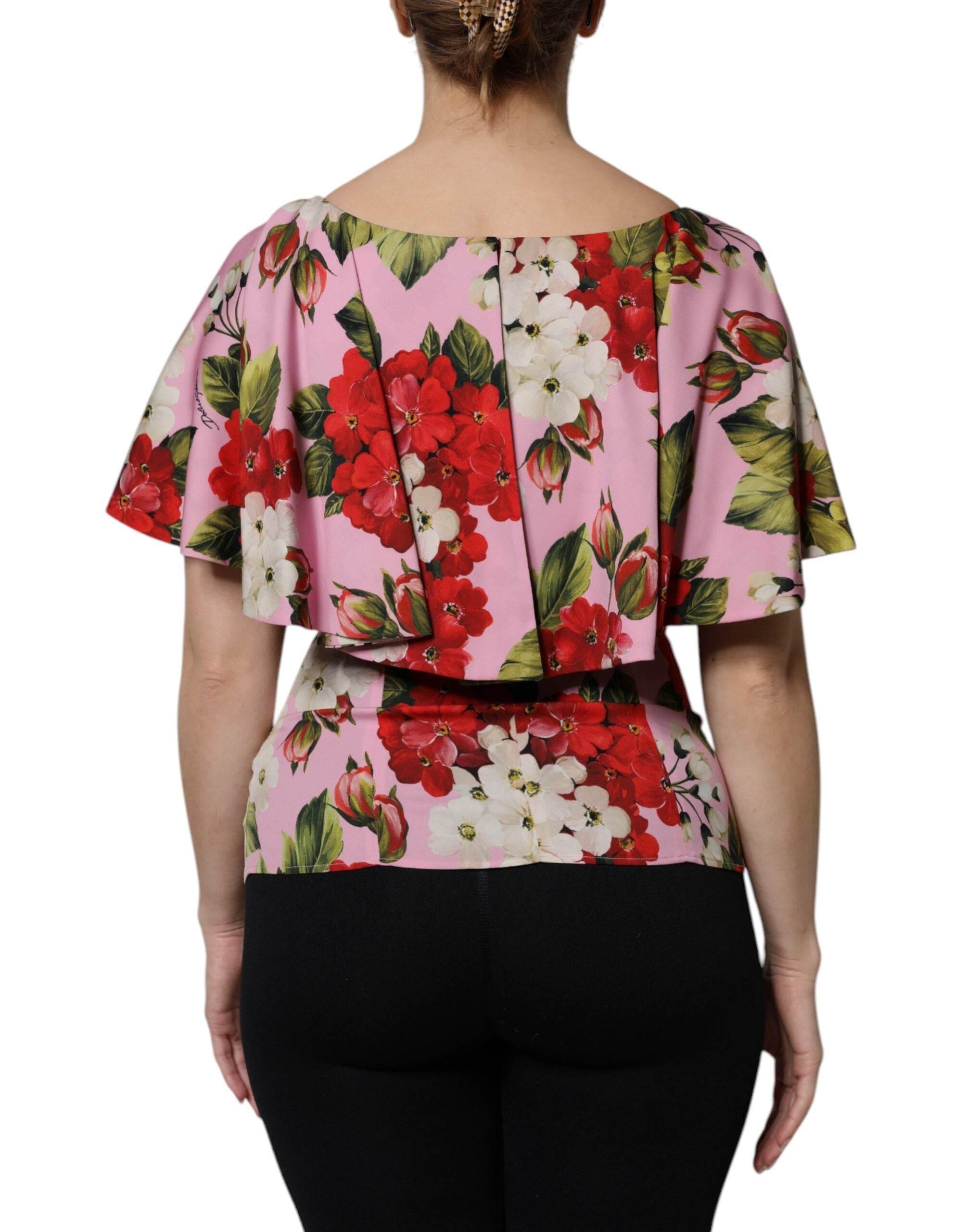 Dolce & Gabbana Pink Floral Silk Short Sleeves Blouse Top - Hilstor
