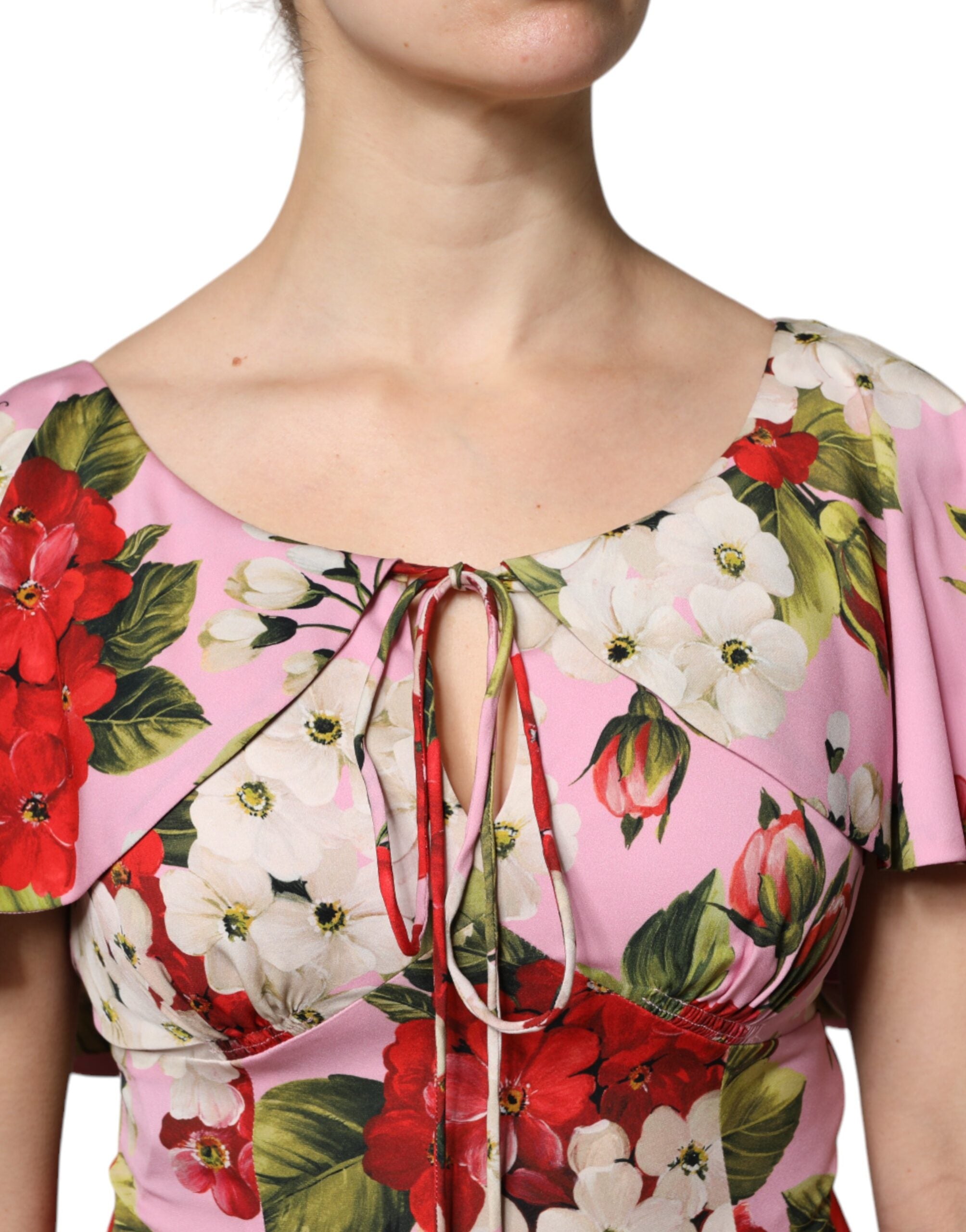 Dolce &amp; Gabbana Pink Floral Silke Kortærmet Bluse Top