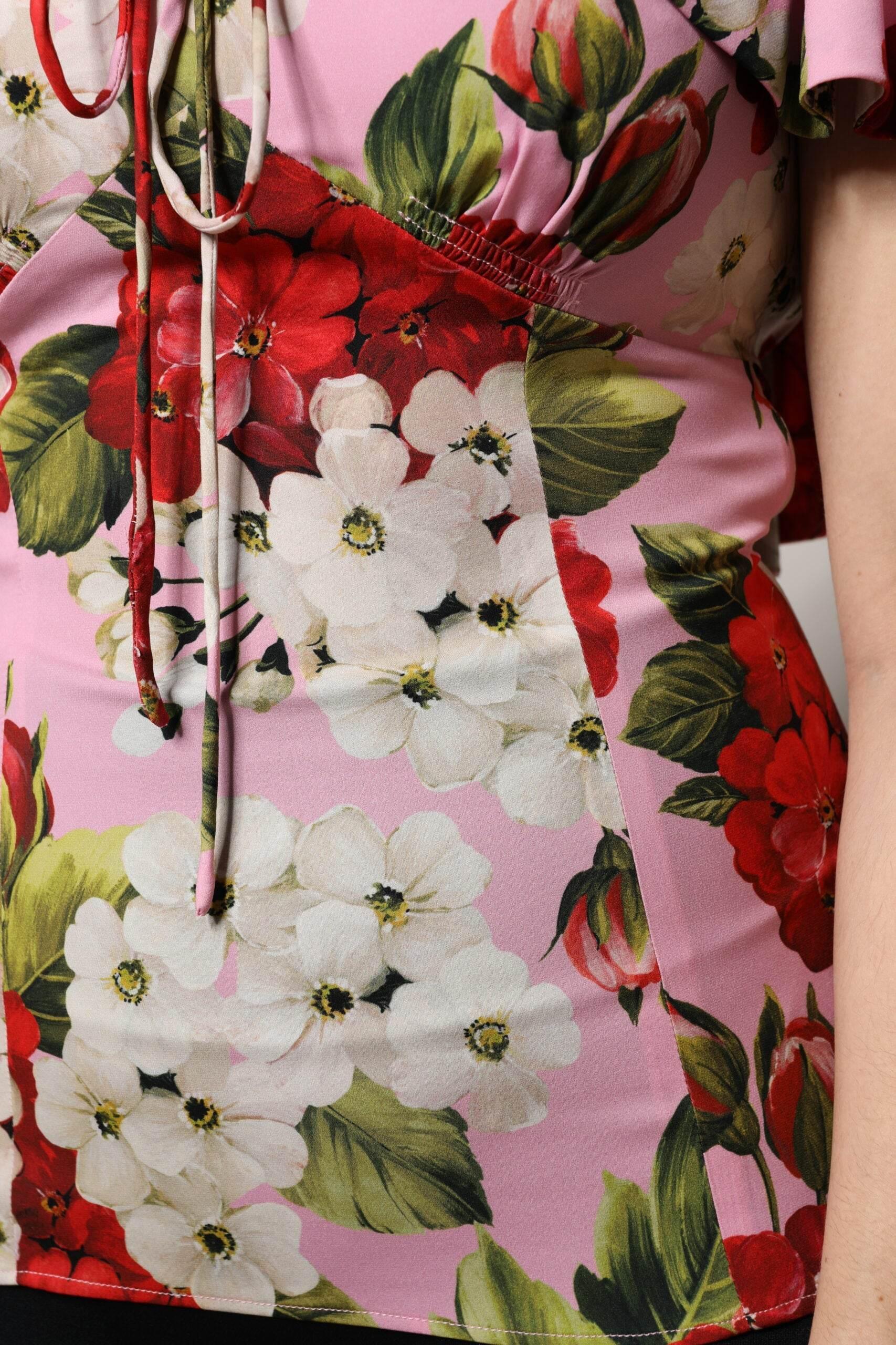 Dolce & Gabbana Pink Floral Silk Short Sleeves Blouse Top - Hilstor