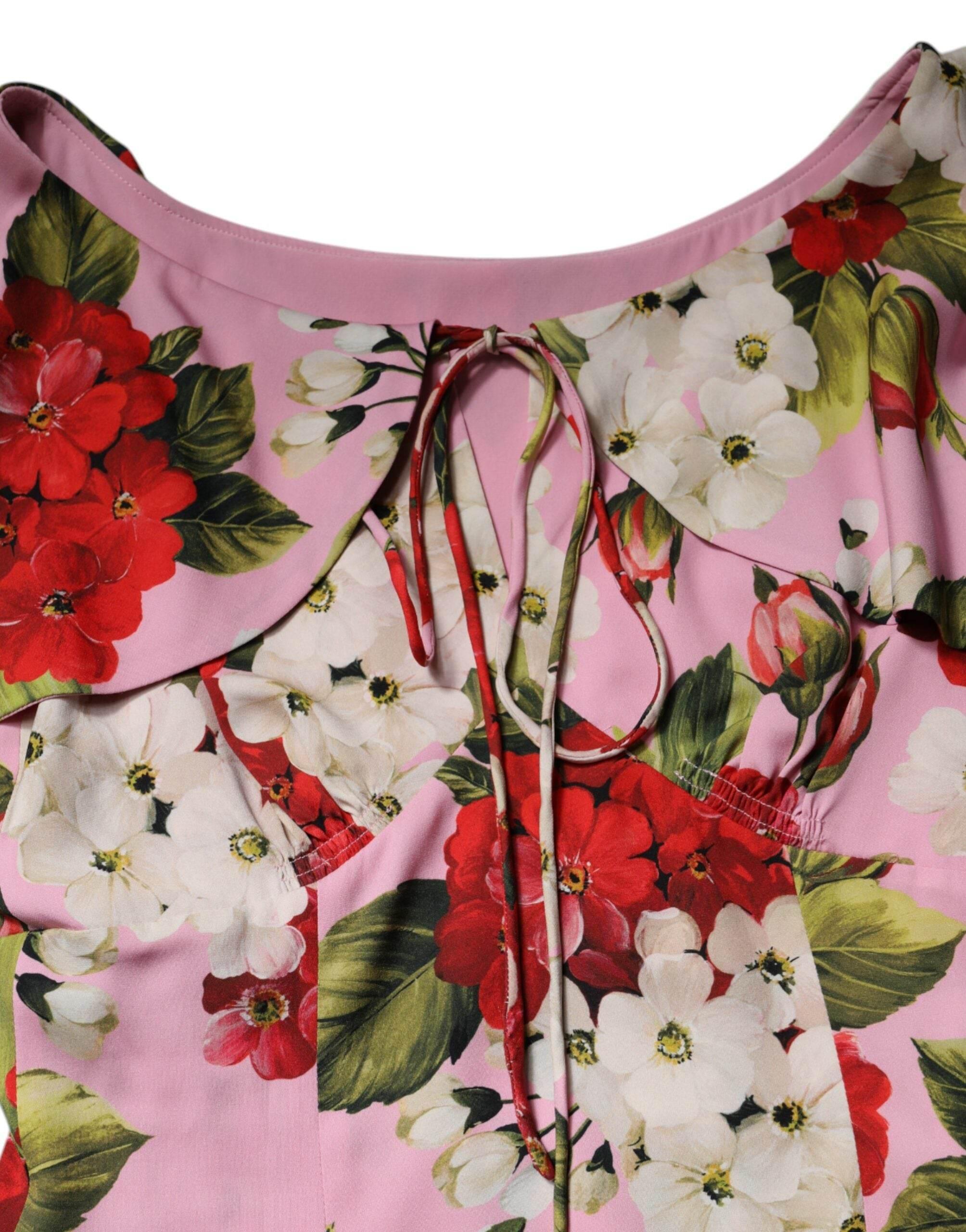 Dolce & Gabbana Pink Floral Silk Short Sleeves Blouse Top - Hilstor