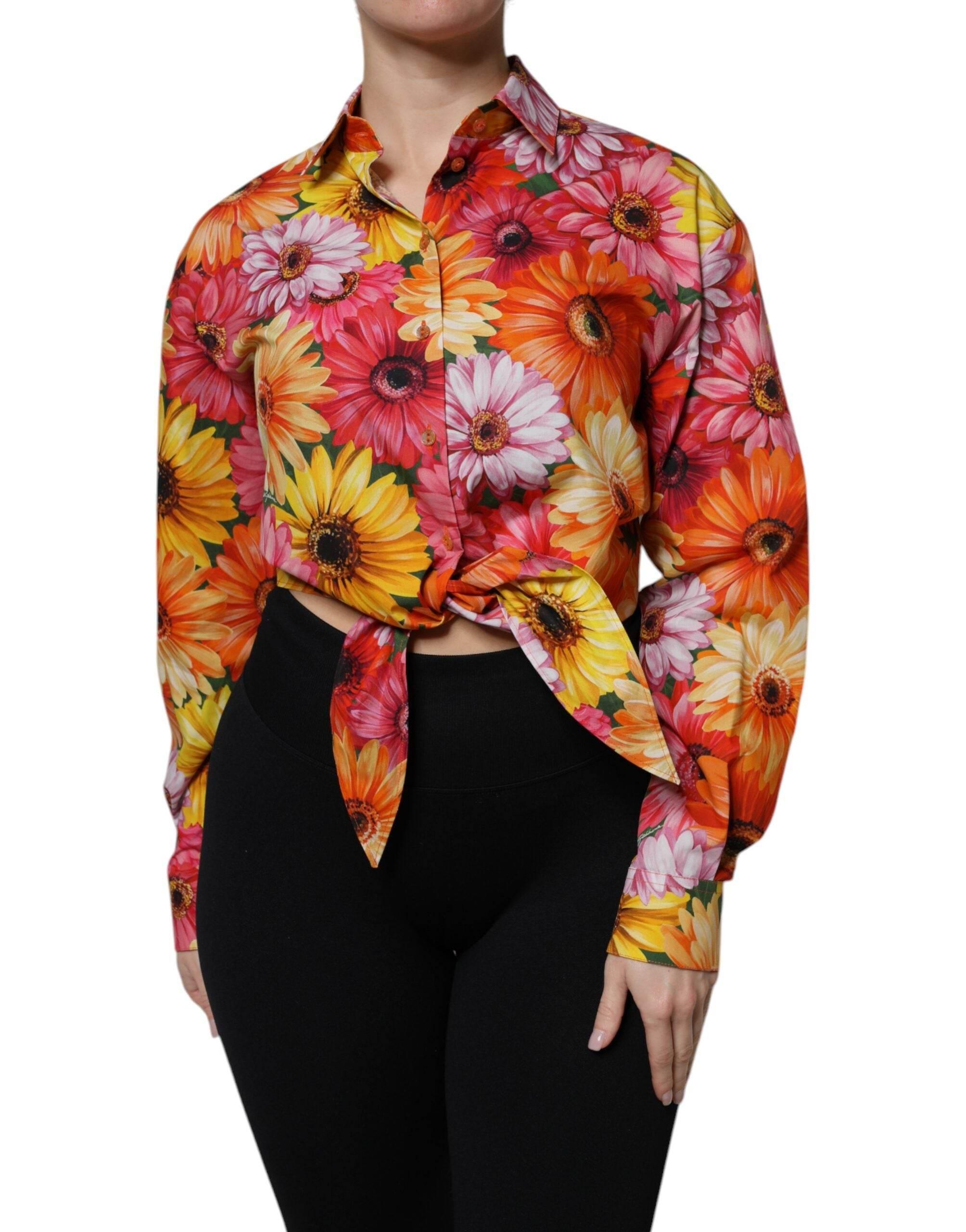 Dolce & Gabbana Multicolor Floral Cotton Cropped Blouse Top - Hilstor