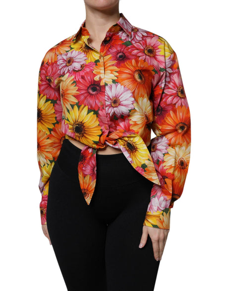 Dolce & Gabbana Multicolor Floral Cotton Cropped Blouse Top - Hilstor