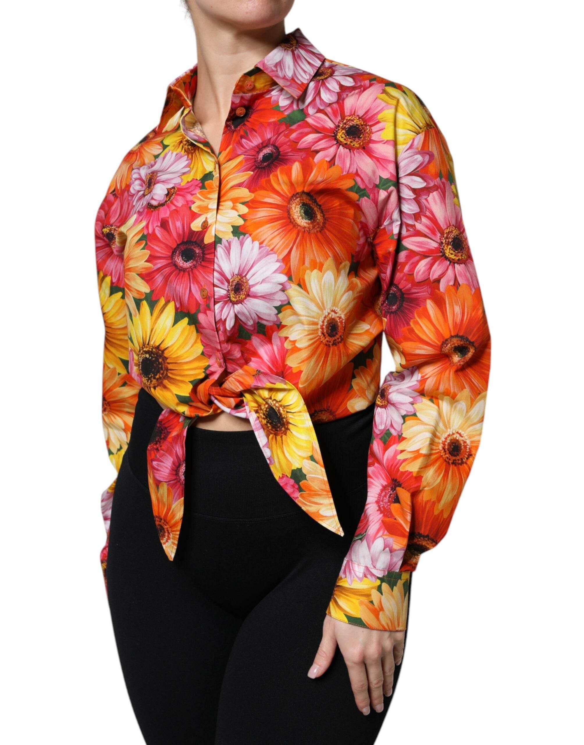 Dolce & Gabbana Multicolor Floral Cotton Cropped Blouse Top - Hilstor