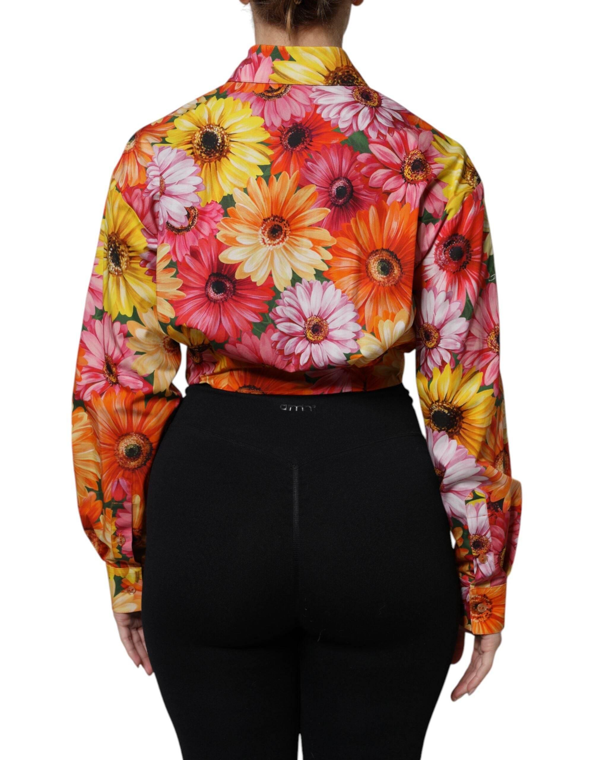 Dolce & Gabbana Multicolor Floral Cotton Cropped Blouse Top - Hilstor