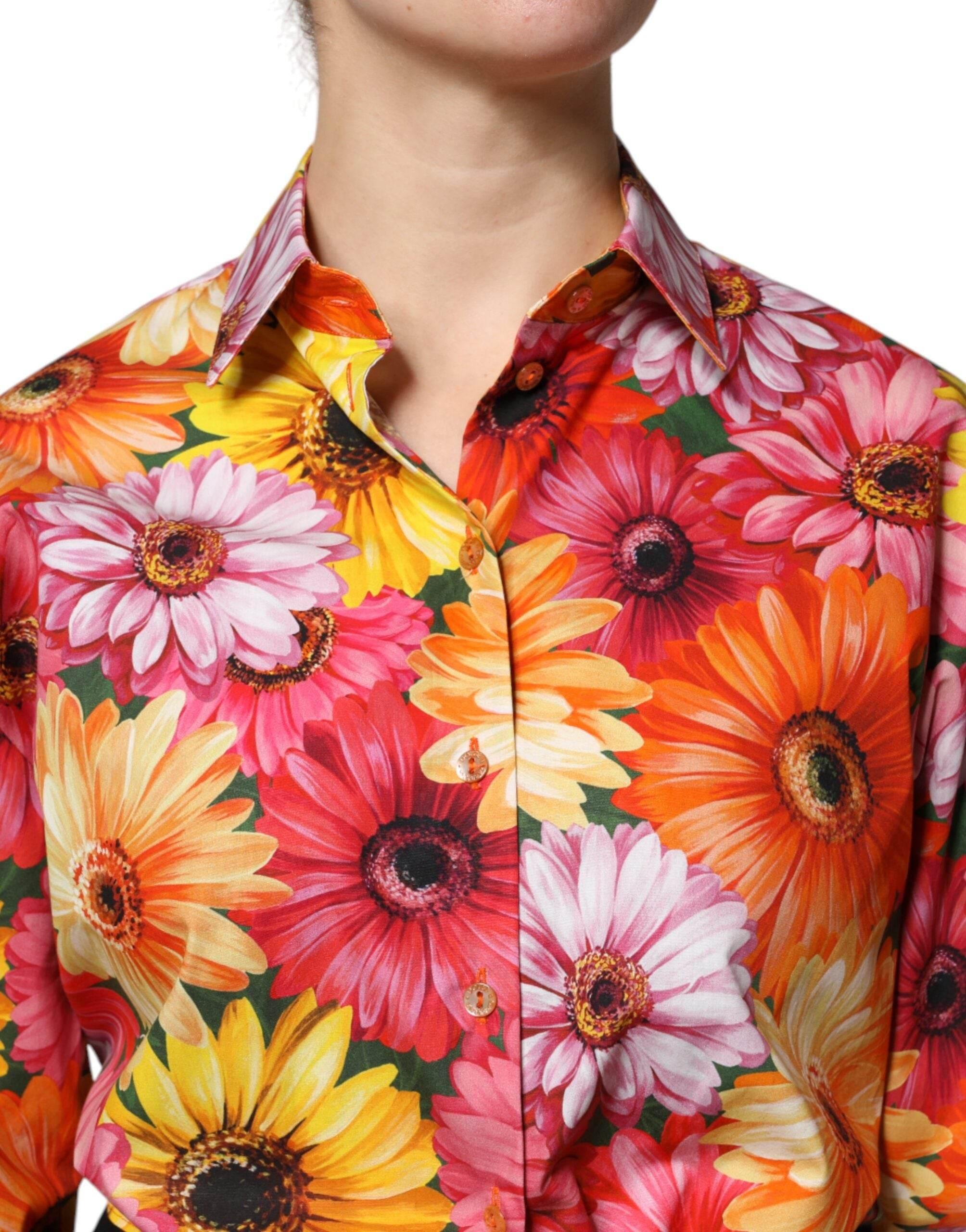Dolce & Gabbana Multicolor Floral Cotton Cropped Blouse Top - Hilstor