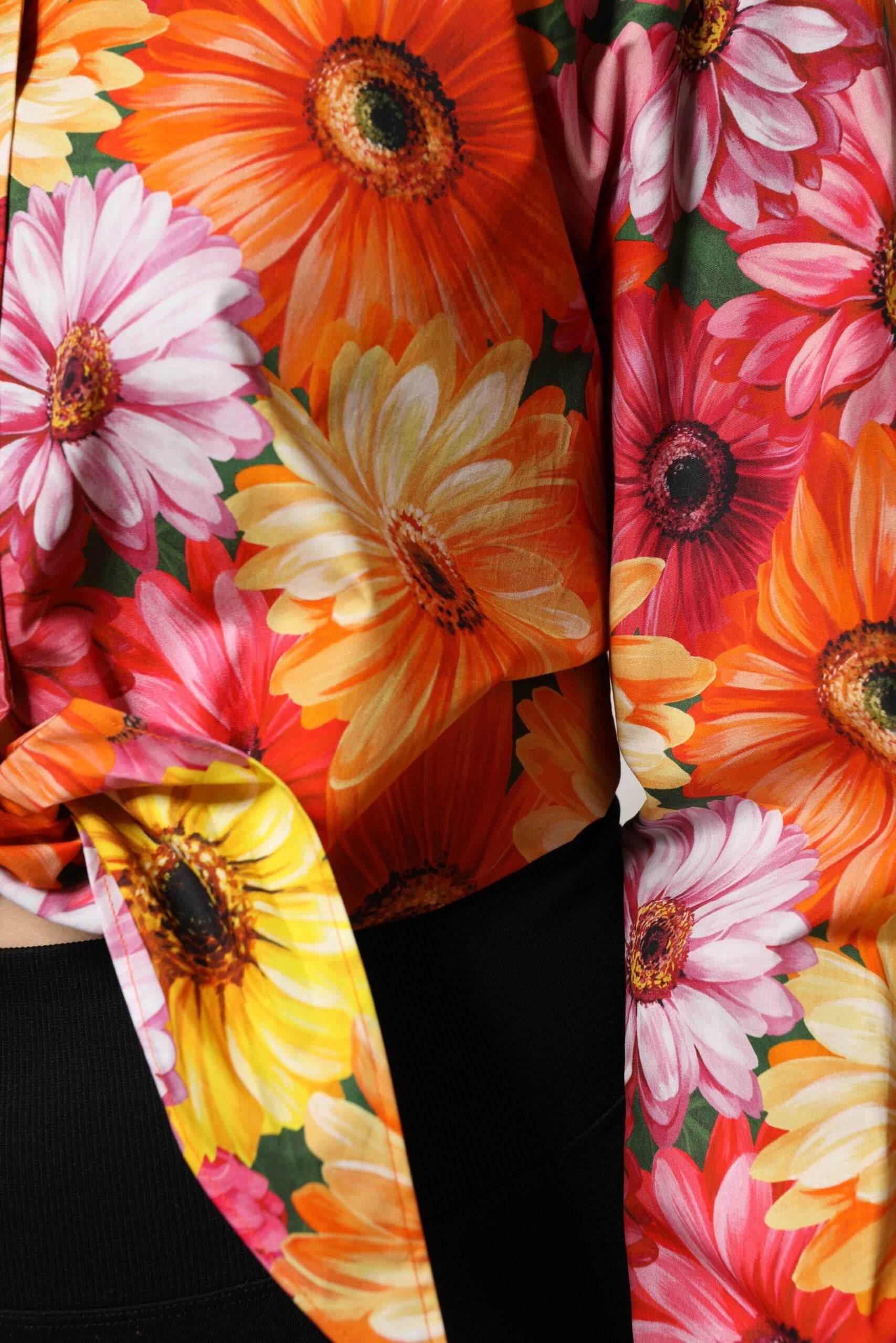 Dolce & Gabbana Multicolor Floral Cotton Cropped Blouse Top - Hilstor
