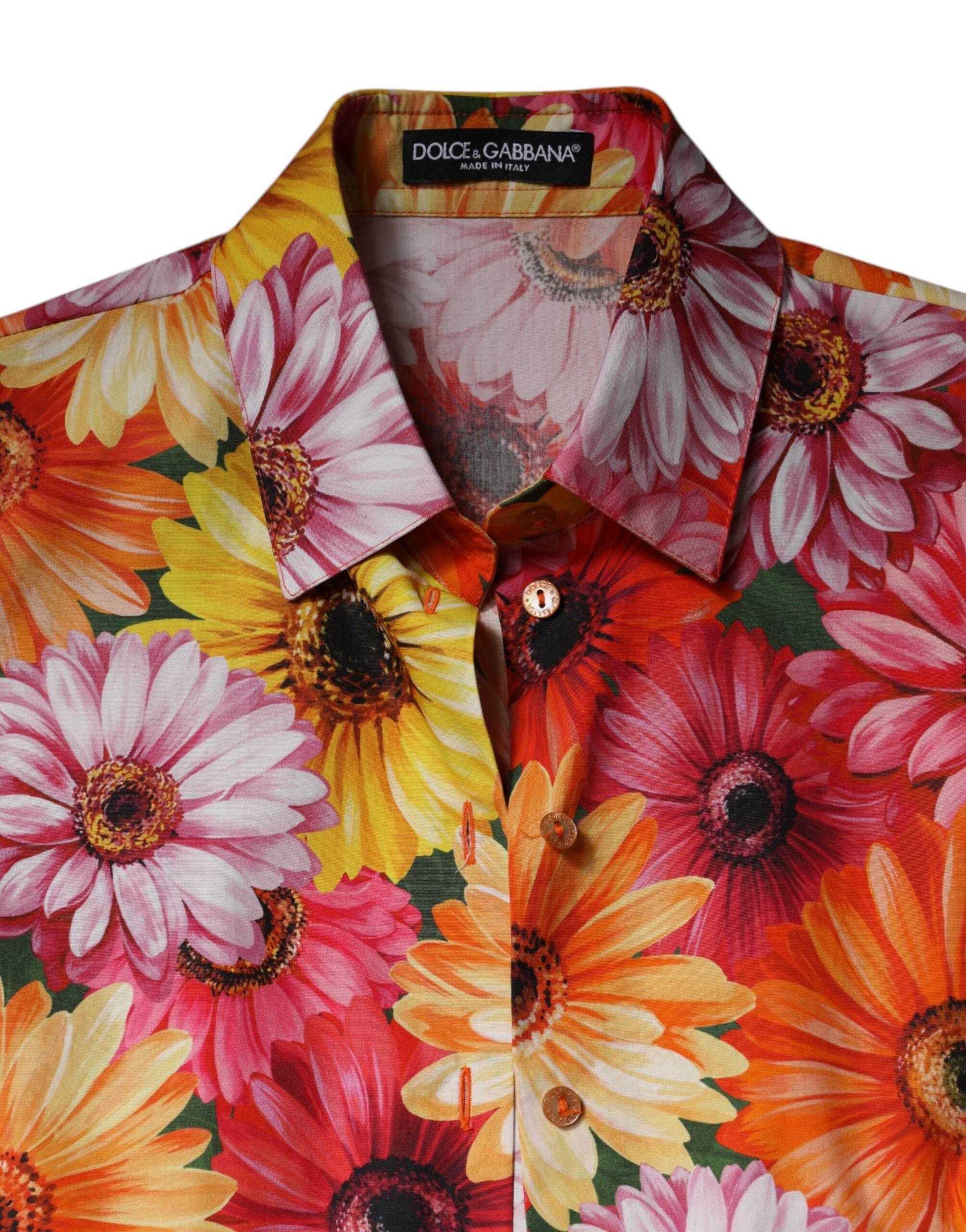 Dolce & Gabbana Multicolor Floral Cotton Cropped Blouse Top - Hilstor