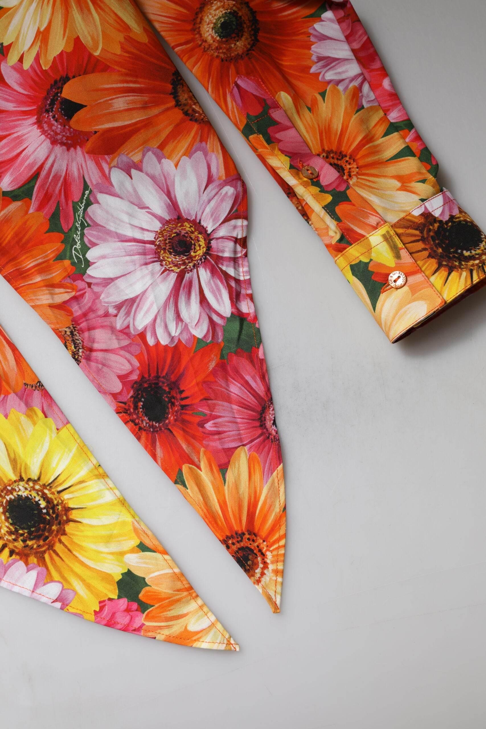 Dolce & Gabbana Multicolor Floral Cotton Cropped Blouse Top - Hilstor