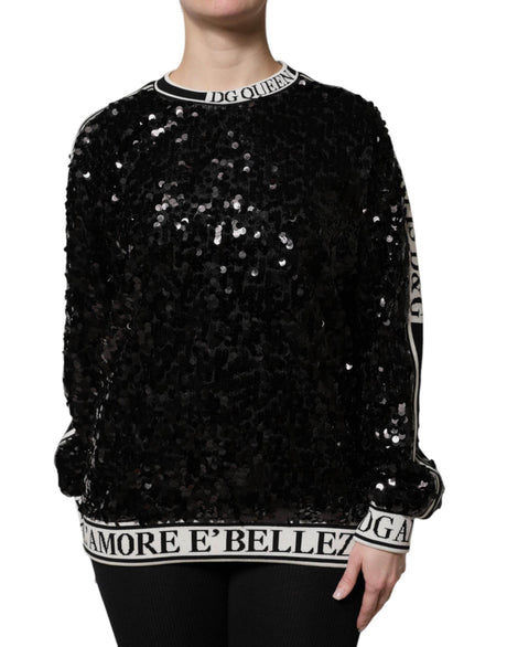 Dolce & Gabbana Black DG Queen Sequin Pullover Sweater - Hilstor
