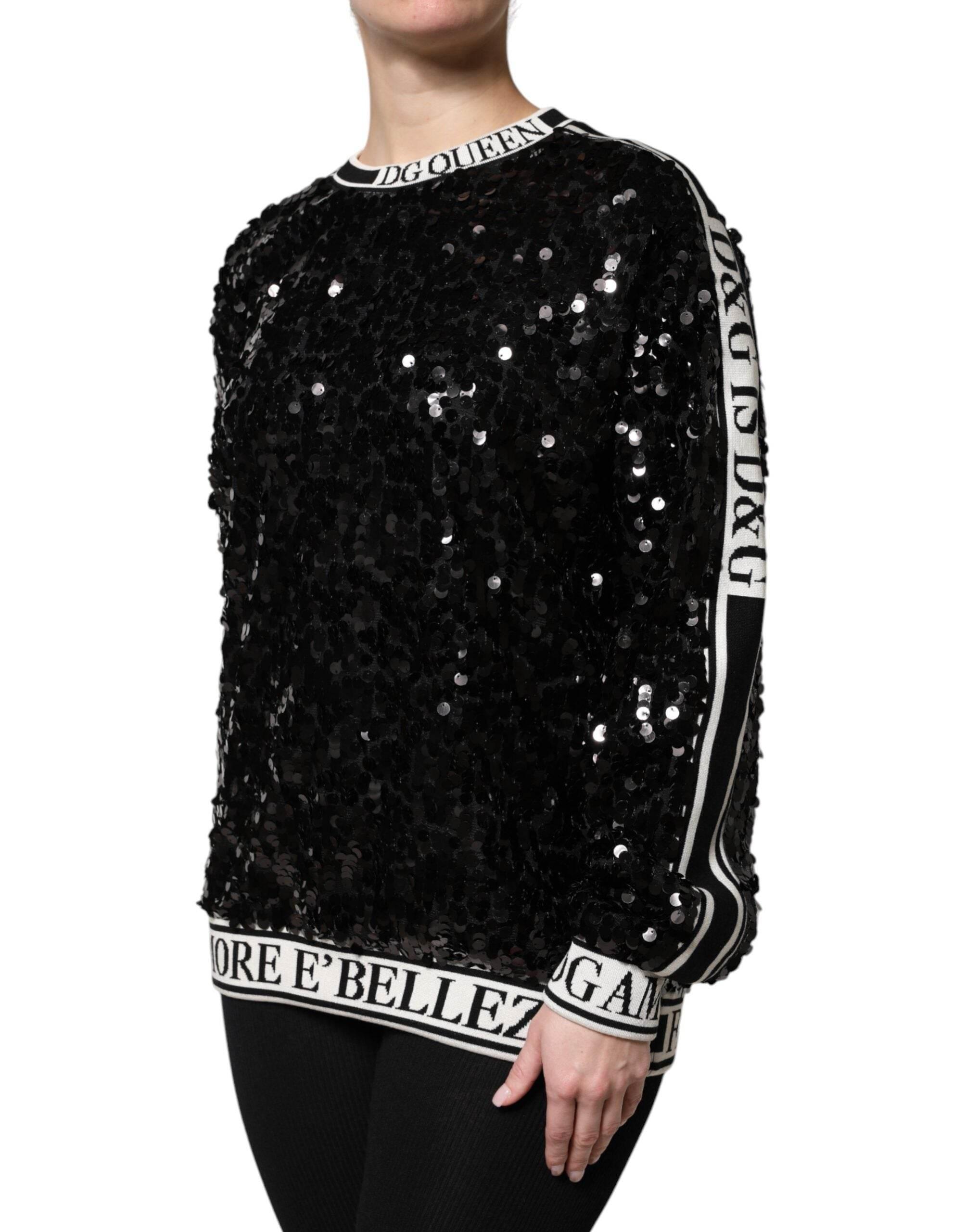 Dolce & Gabbana Black DG Queen Sequin Pullover Sweater - Hilstor