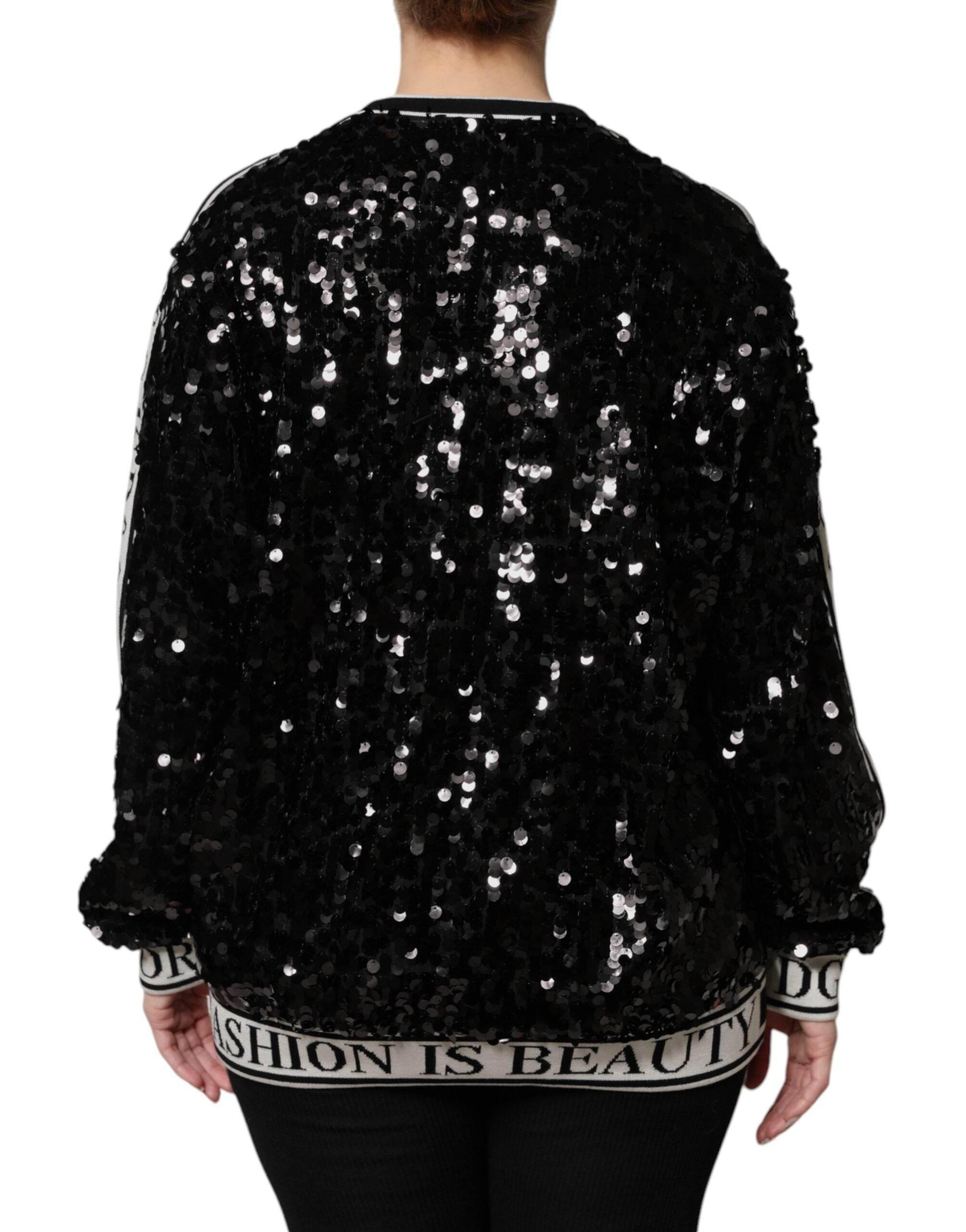 Dolce & Gabbana Black DG Queen Sequin Pullover Sweater - Hilstor