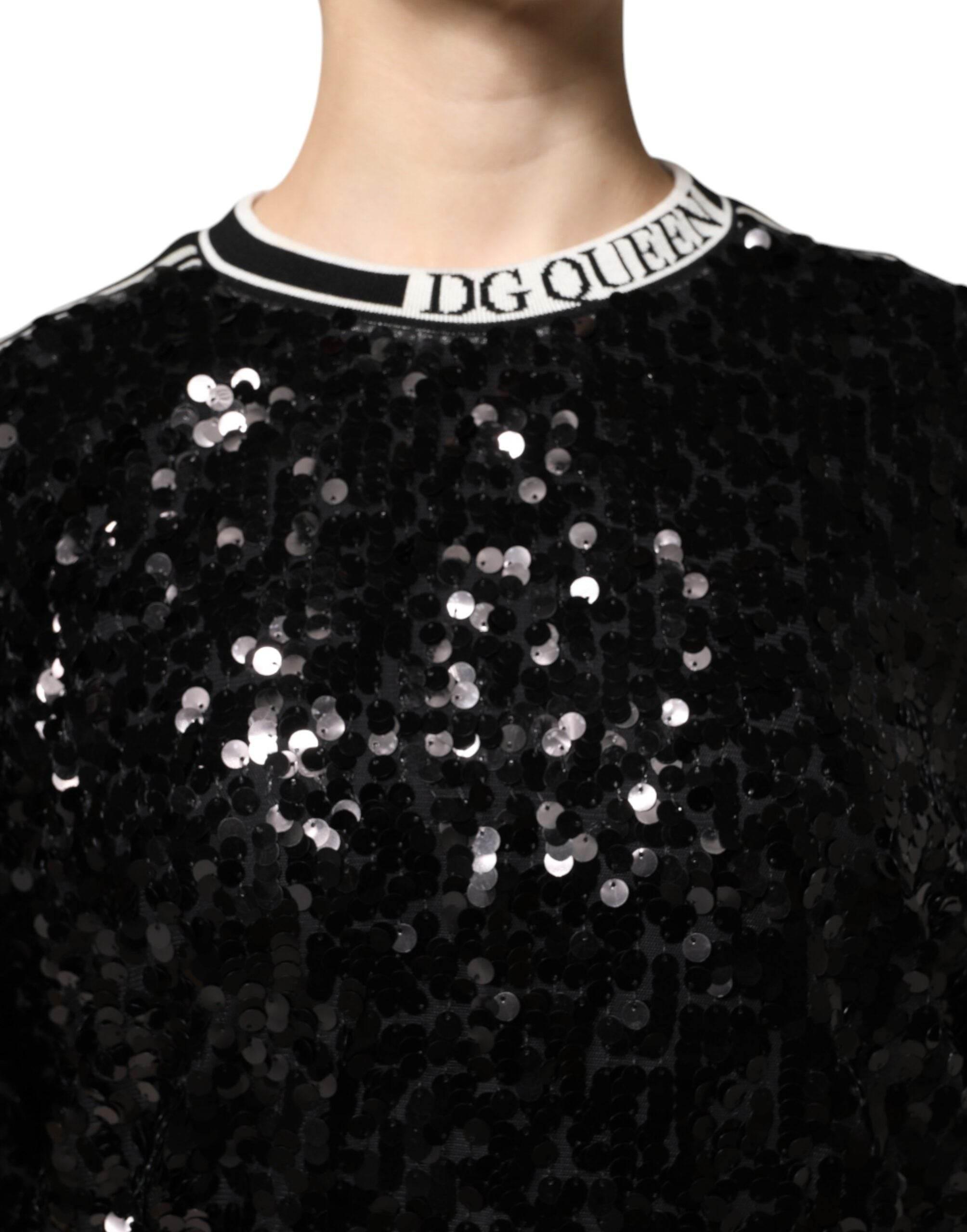 Dolce & Gabbana Black DG Queen Sequin Pullover Sweater - Hilstor