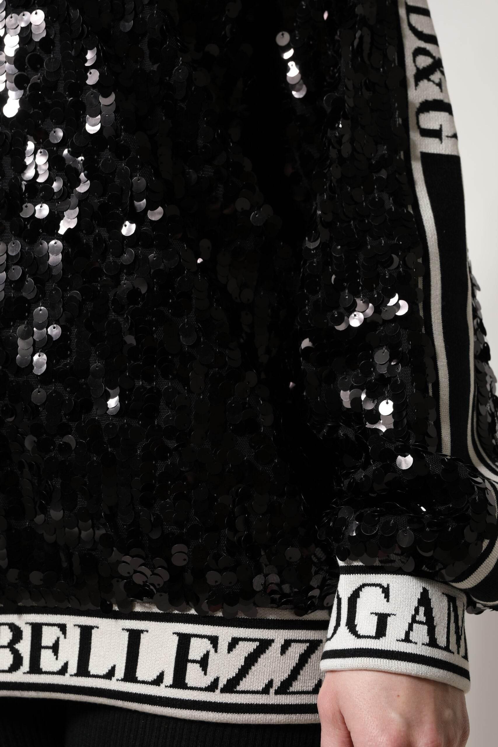 Dolce & Gabbana Black DG Queen Sequin Pullover Sweater - Hilstor