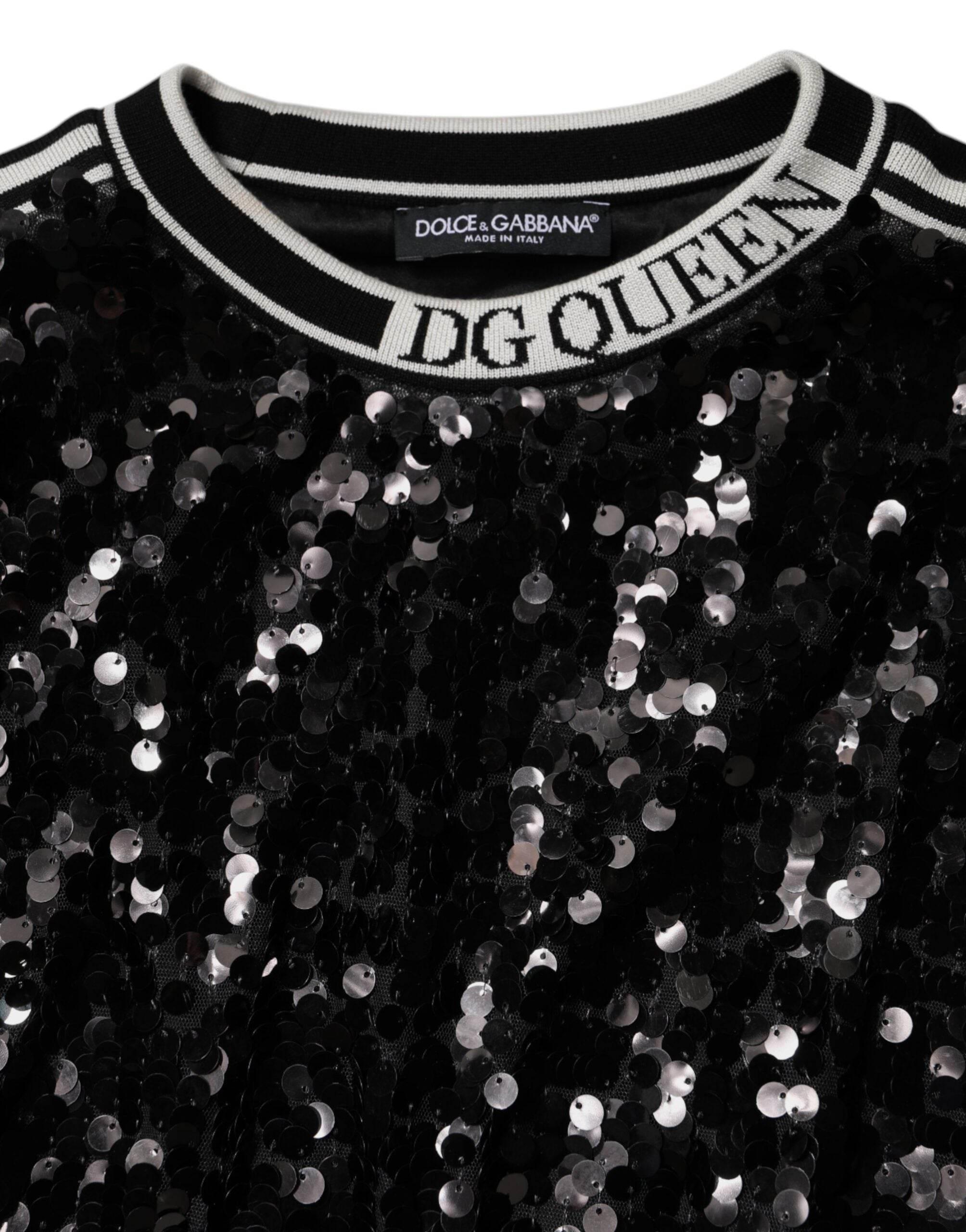 Dolce & Gabbana Black DG Queen Sequin Pullover Sweater - Hilstor
