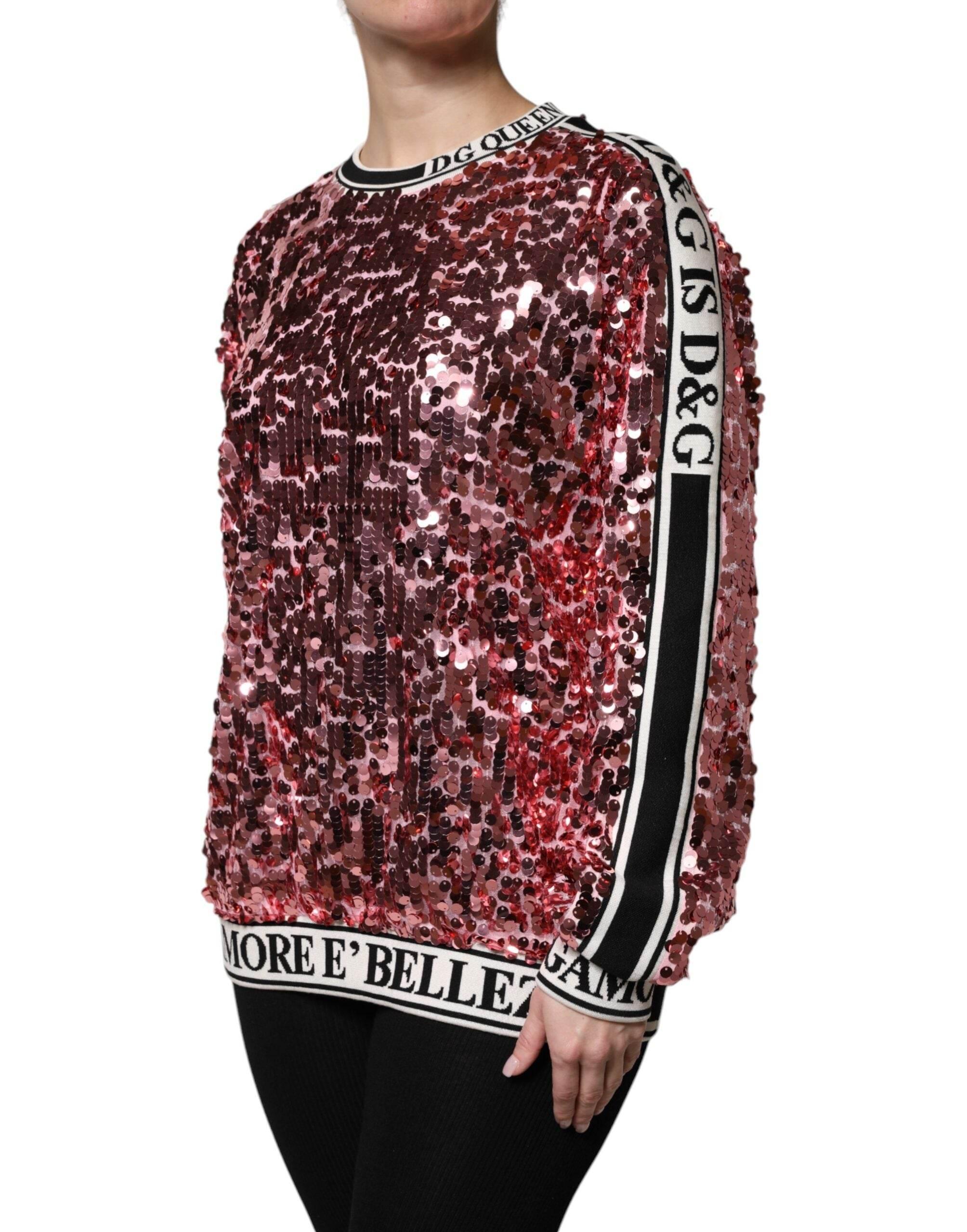 Dolce & Gabbana Pink DG Queen Sequin Pullover Sweater - Hilstor