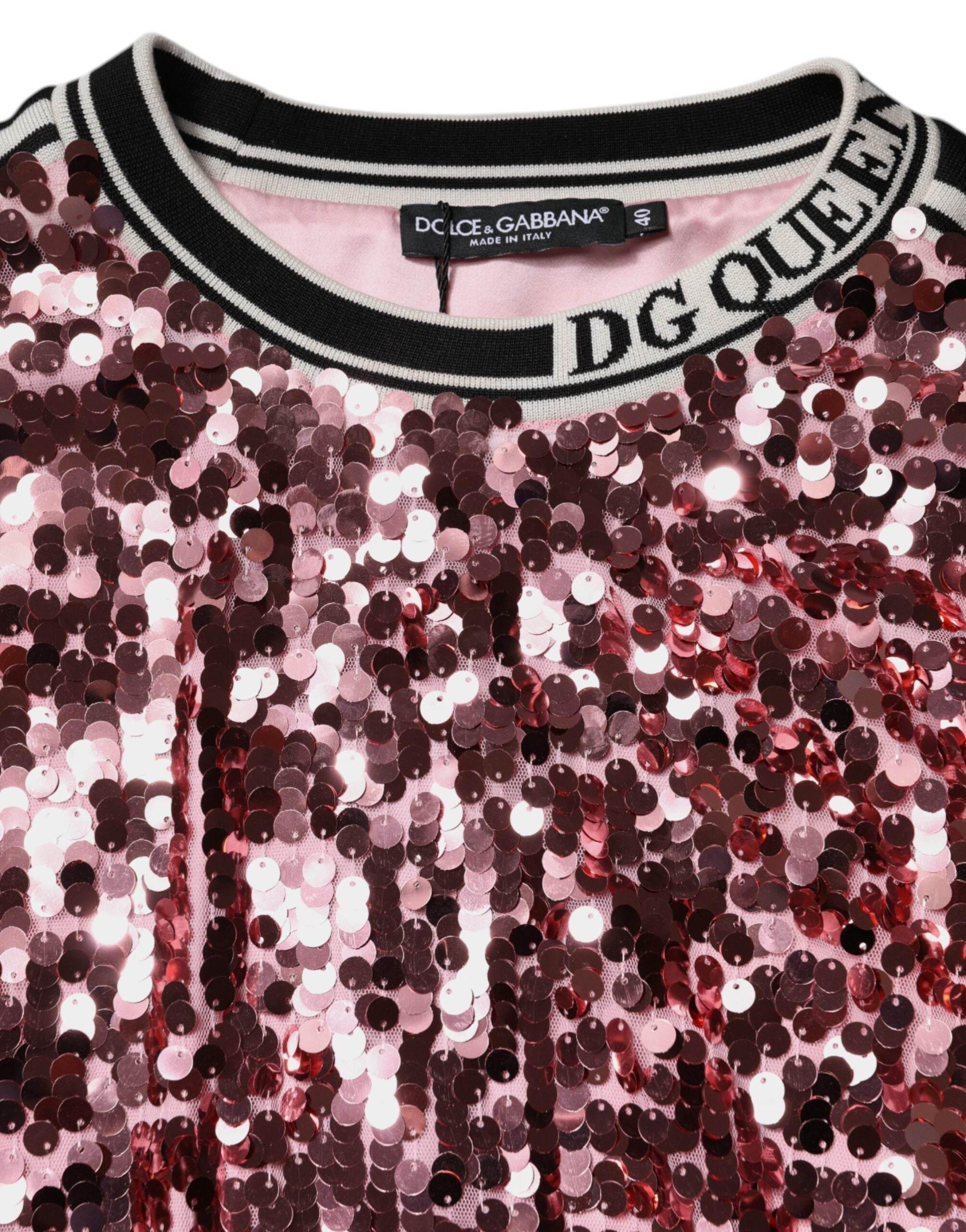 Dolce & Gabbana Pink DG Queen Sequin Pullover Sweater - Hilstor