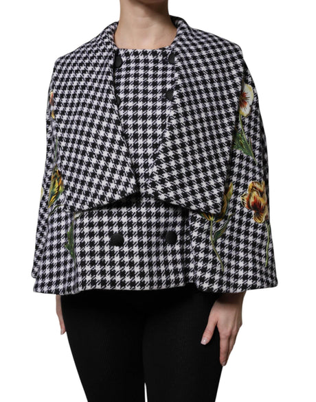 Dolce & Gabbana Black White Monochrome Patterned Floral Cape Jacket - Hilstor