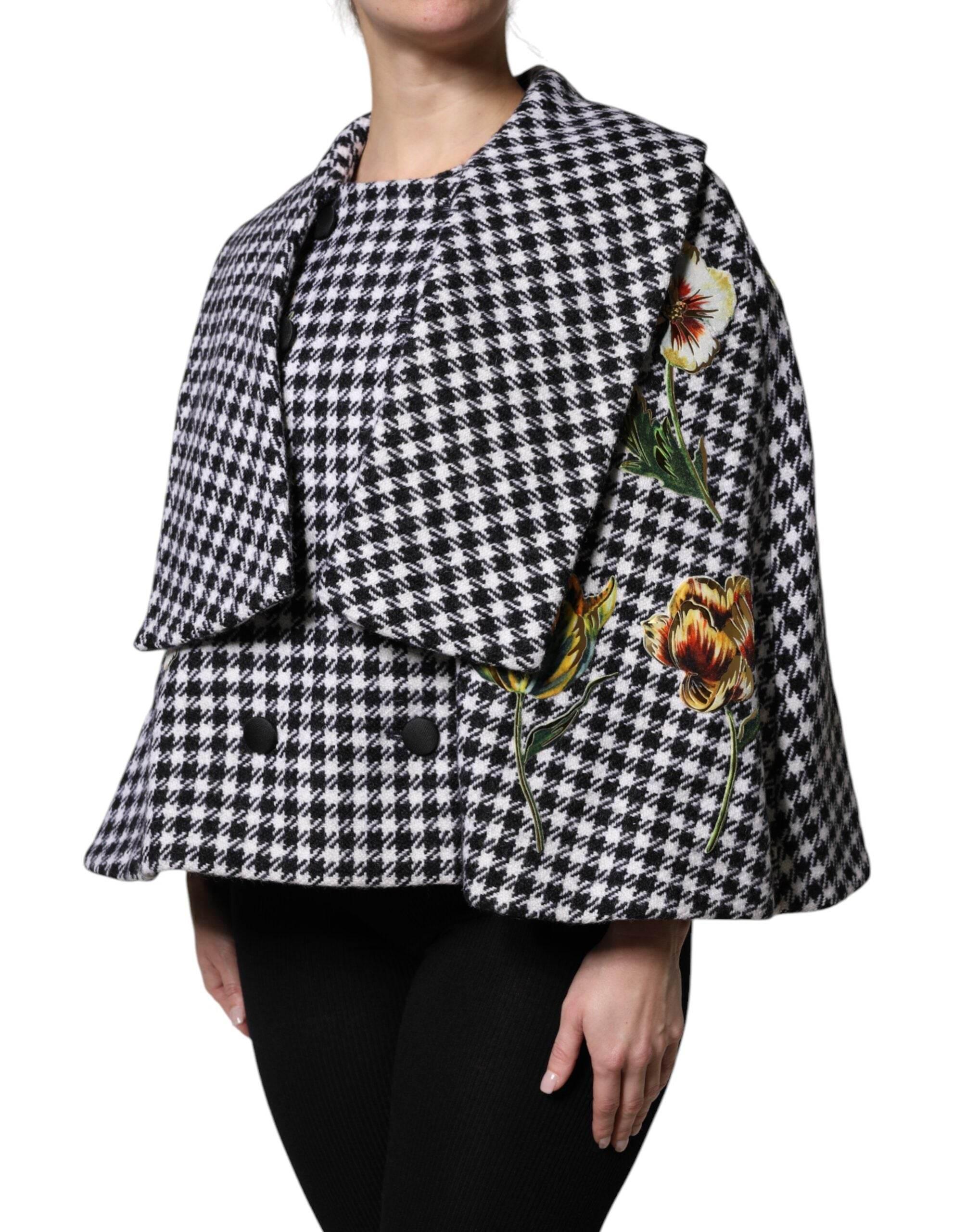 Dolce & Gabbana Black White Monochrome Patterned Floral Cape Jacket - Hilstor