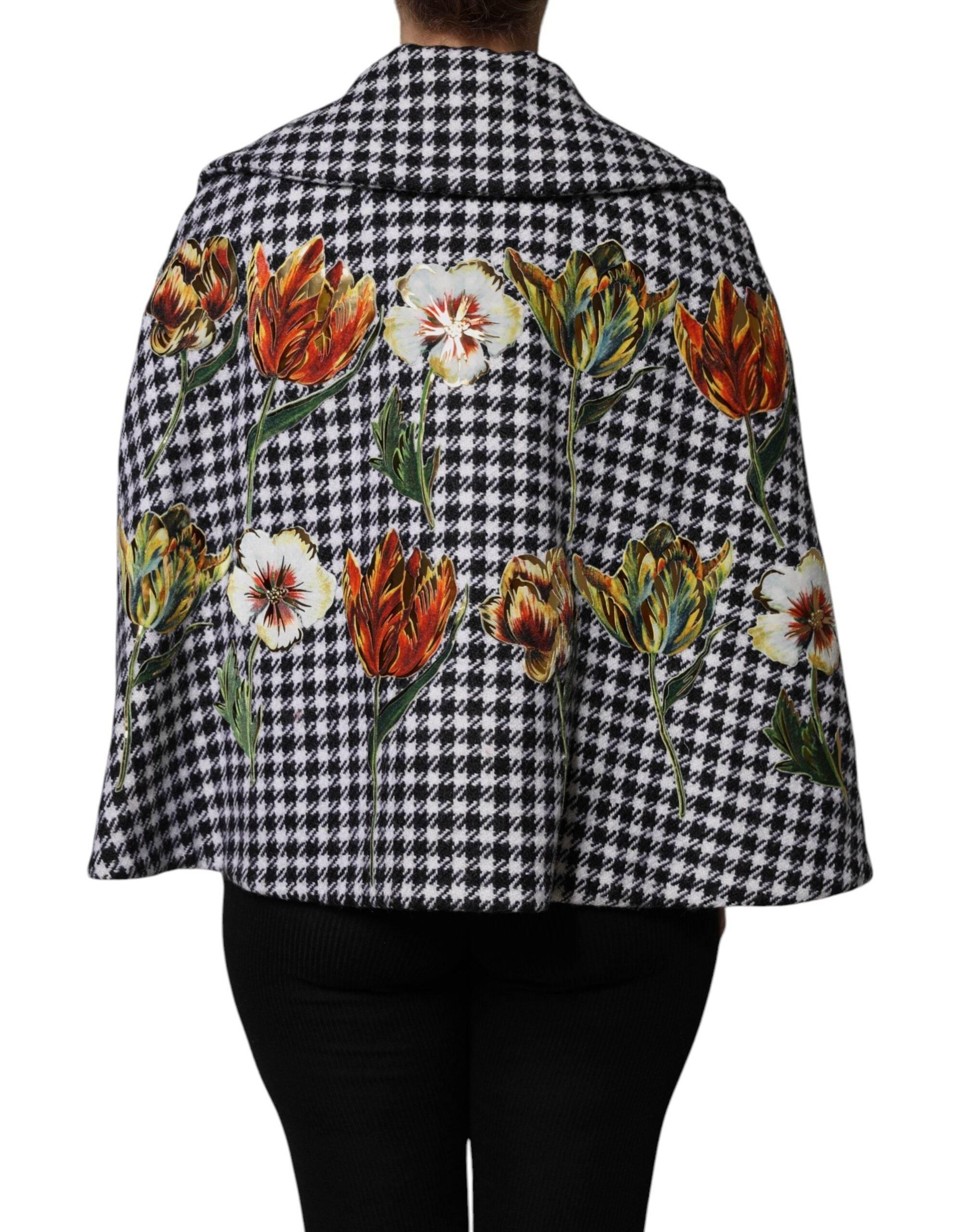 Dolce & Gabbana Black White Monochrome Patterned Floral Cape Jacket - Hilstor