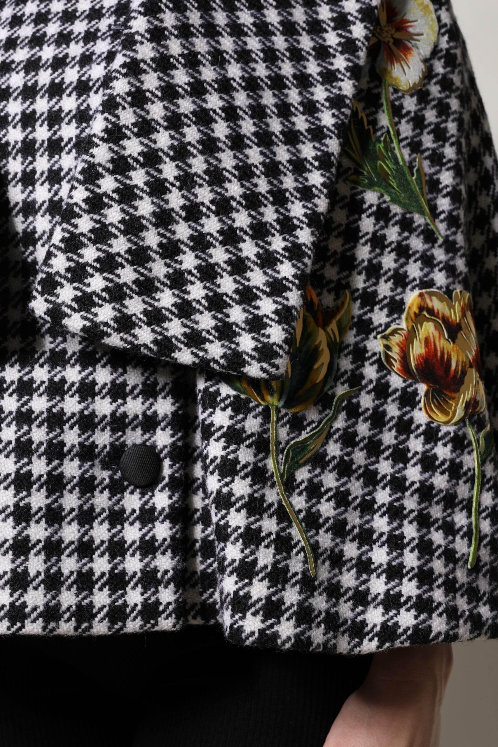 Dolce & Gabbana Black White Monochrome Patterned Floral Cape Jacket - Hilstor