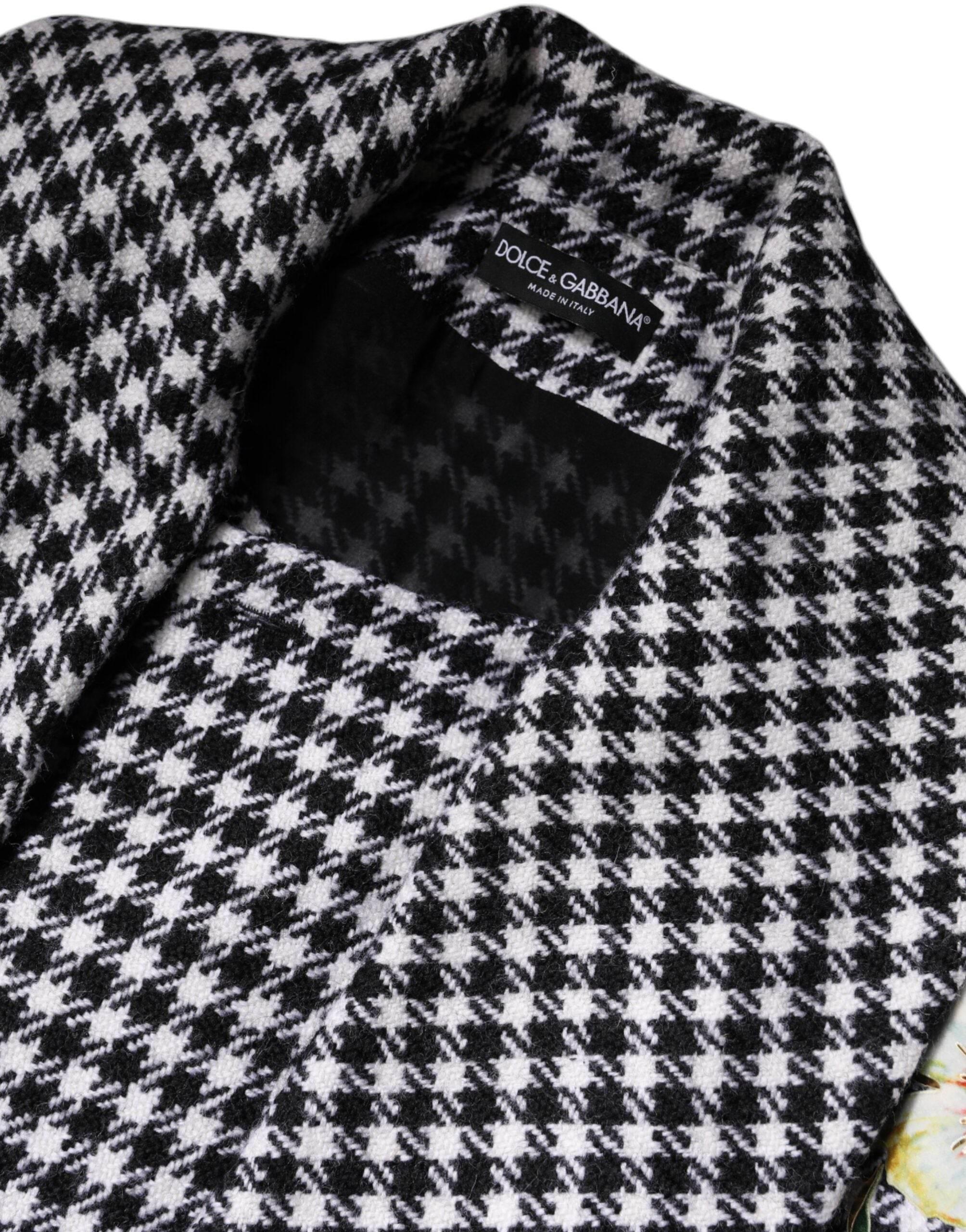 Dolce & Gabbana Black White Monochrome Patterned Floral Cape Jacket - Hilstor