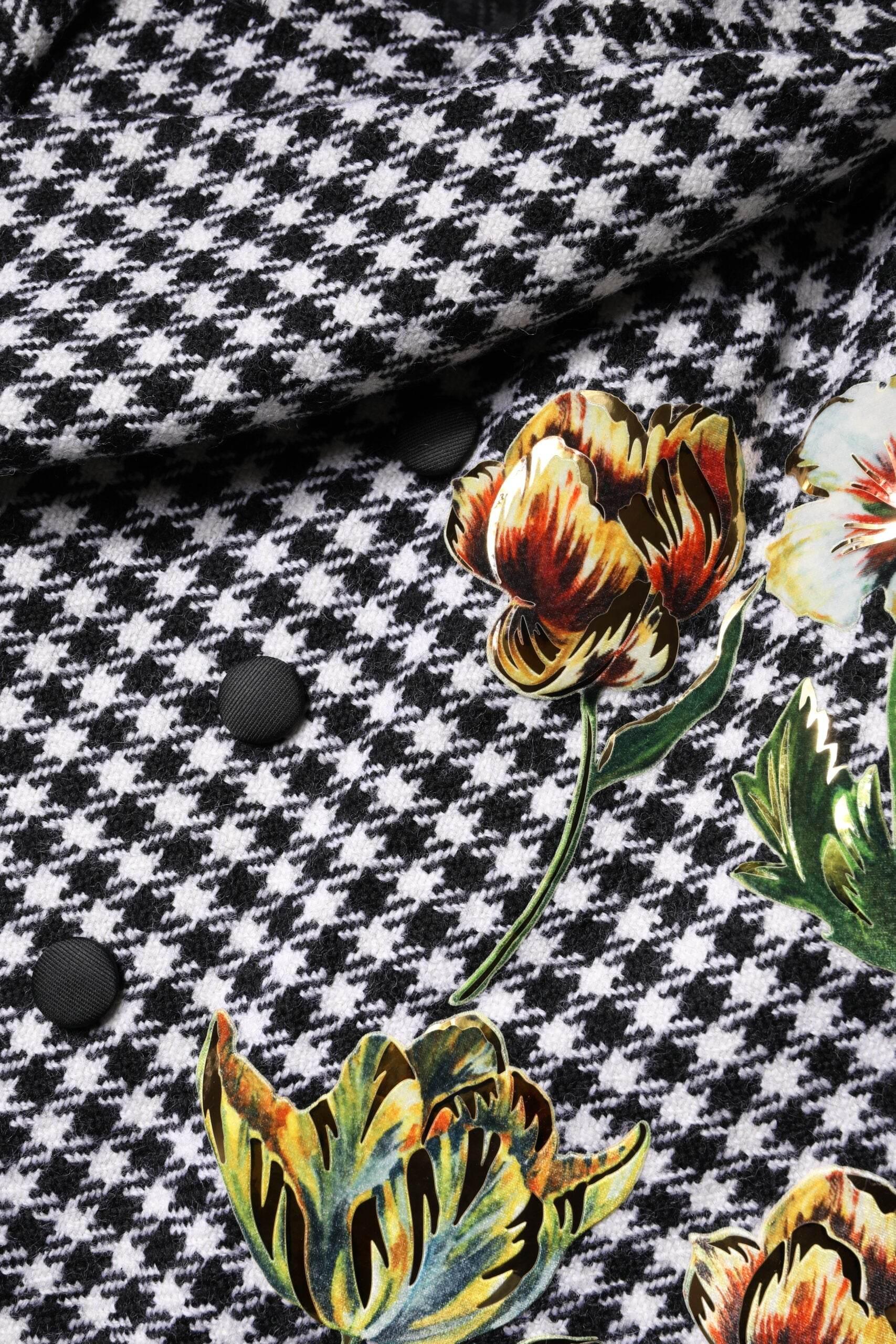 Dolce & Gabbana Black White Monochrome Patterned Floral Cape Jacket - Hilstor