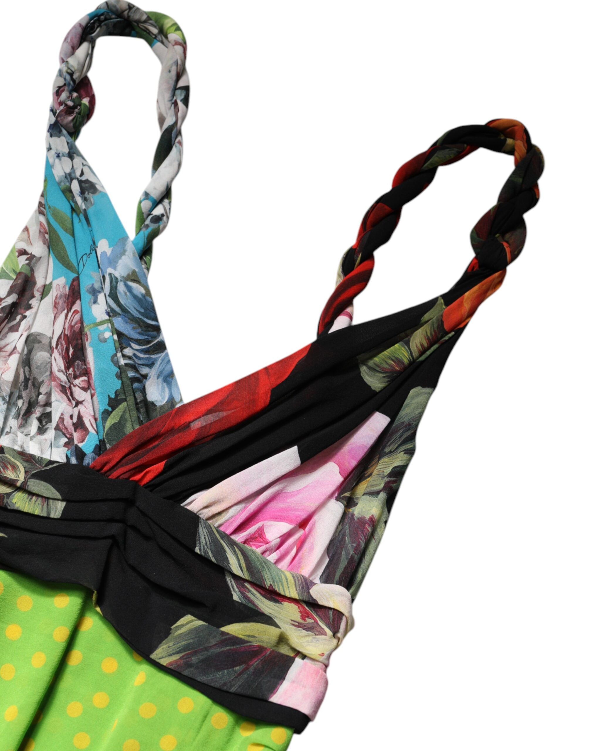 Dolce &amp; Gabbana Multicolor Floral Patchwork Fitted Mini Kjole