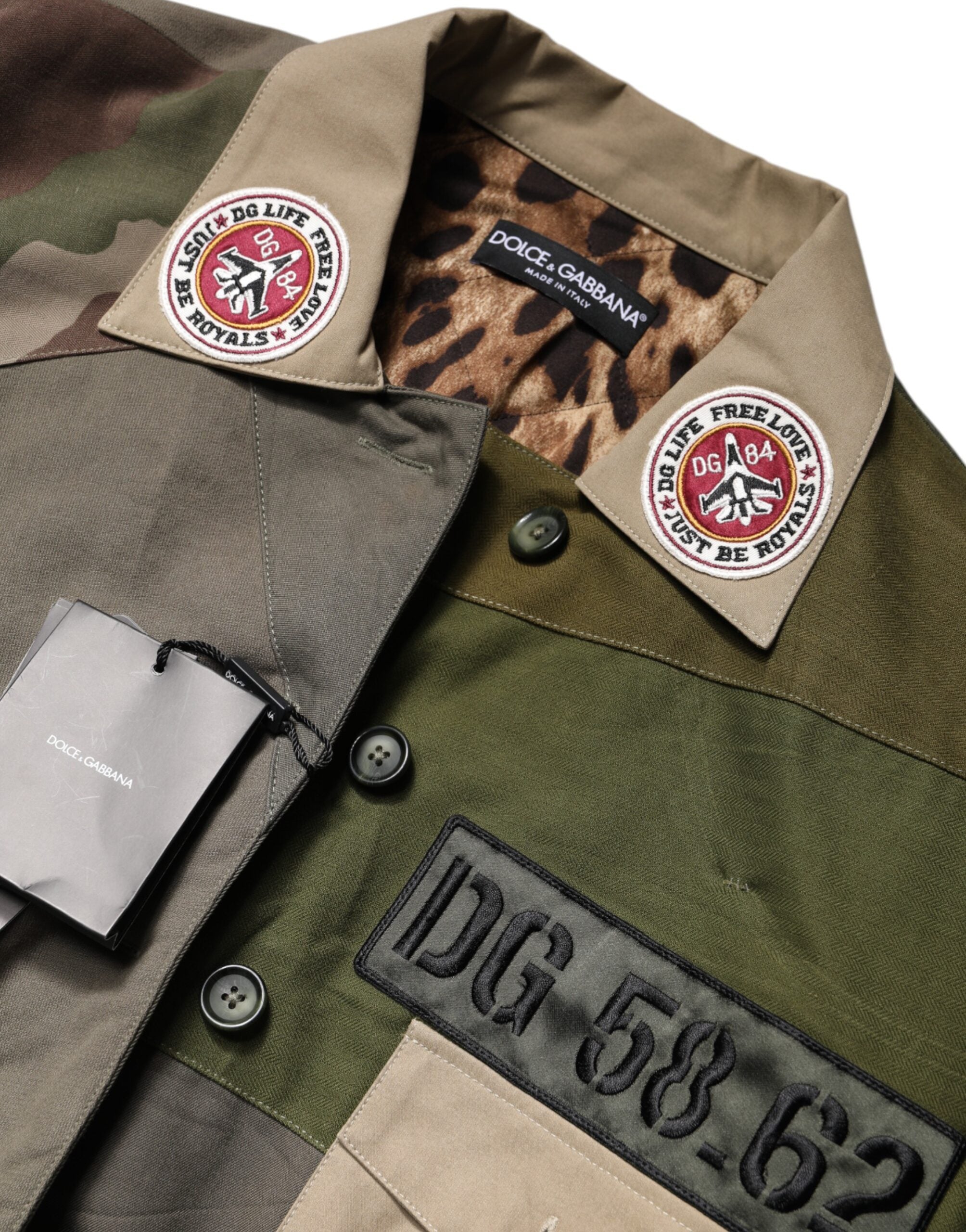 Dolce &amp; Gabbana Militærgrøn bomuldsjakke med knapdun