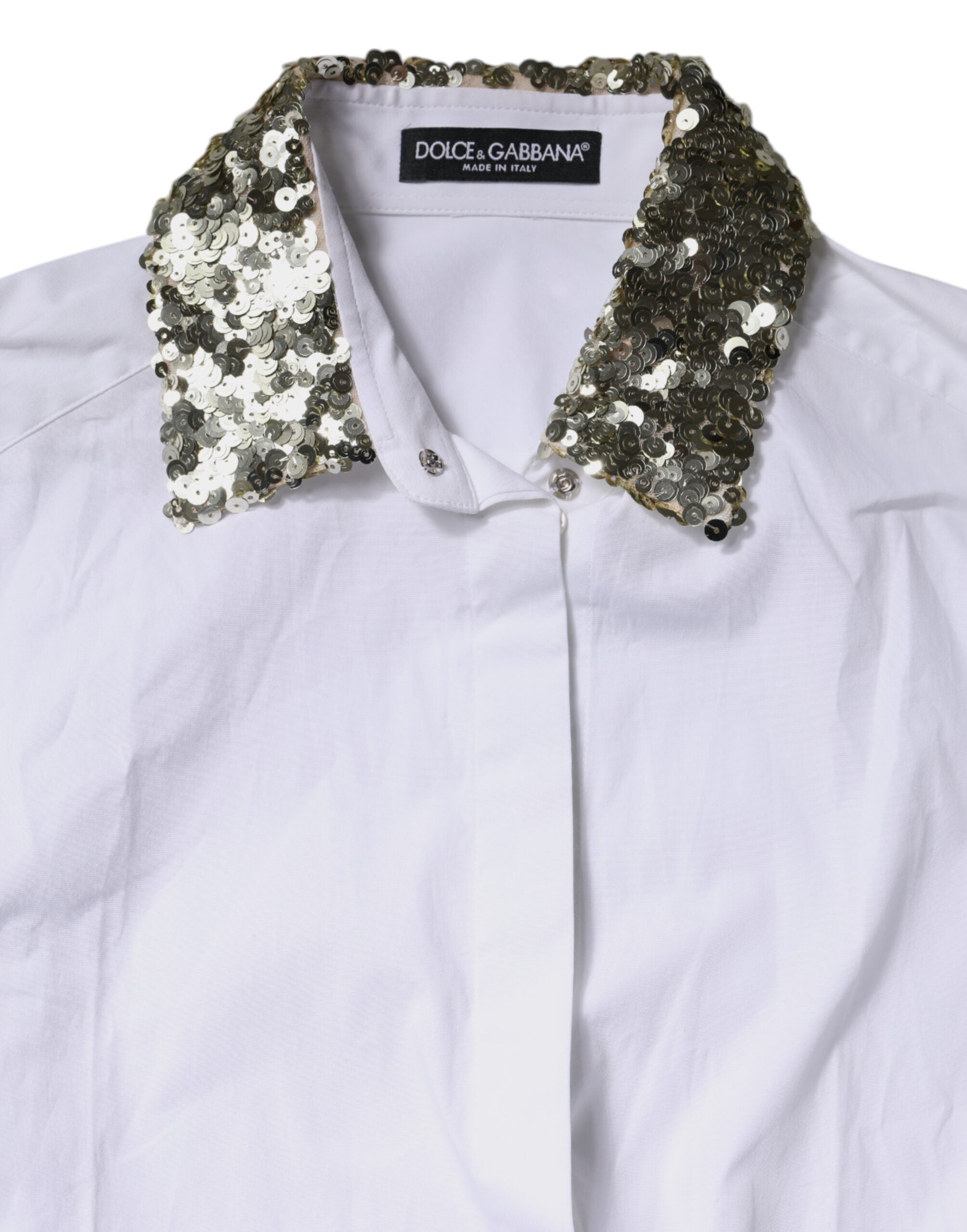 Dolce &amp; Gabbana hvid bomuld langærmet pailletskjorte top