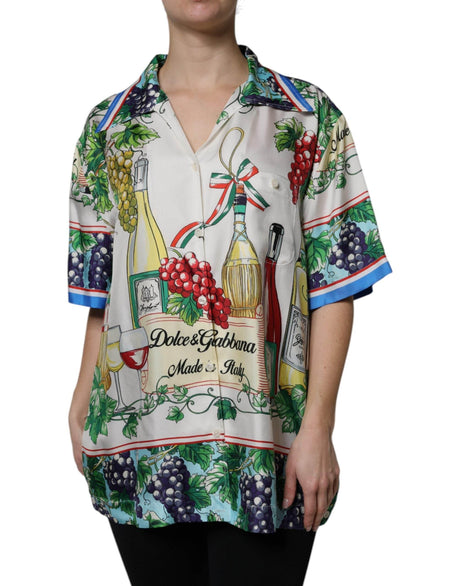 Dolce & Gabbana Multicolor Short Sleeve Silk Food Shirt Top - Hilstor
