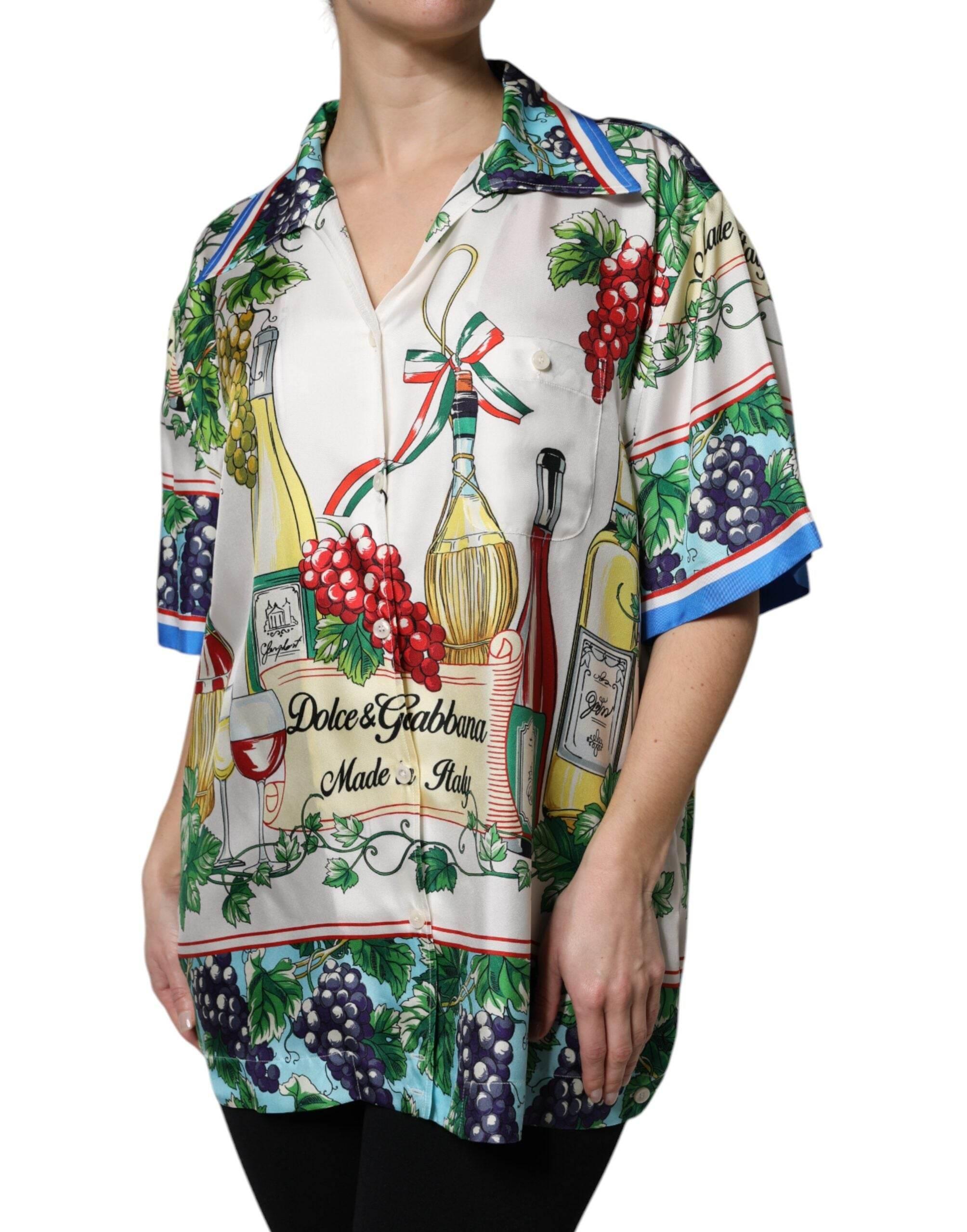 Dolce & Gabbana Multicolor Short Sleeve Silk Food Shirt Top - Hilstor