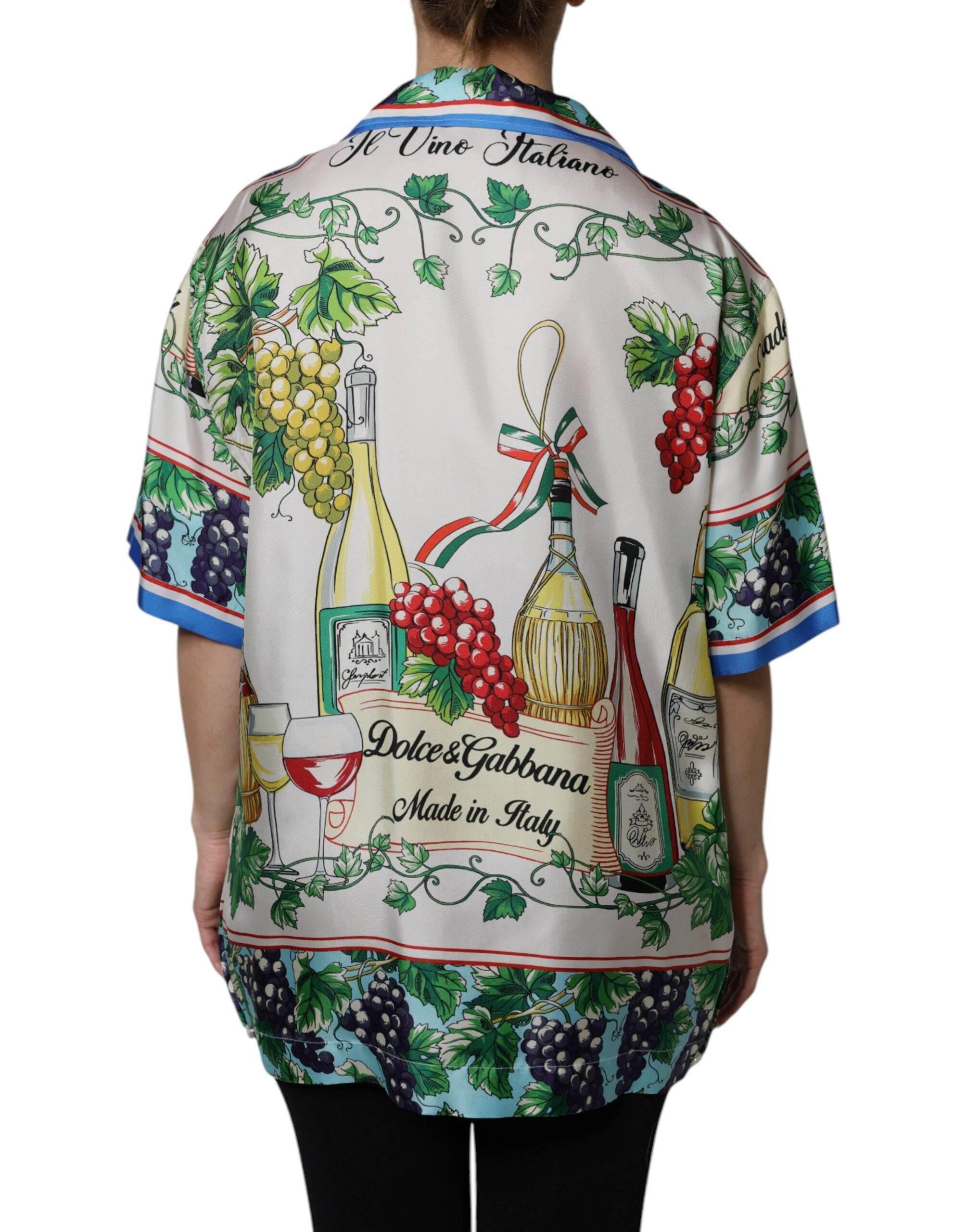 Dolce & Gabbana Multicolor Short Sleeve Silk Food Shirt Top - Hilstor