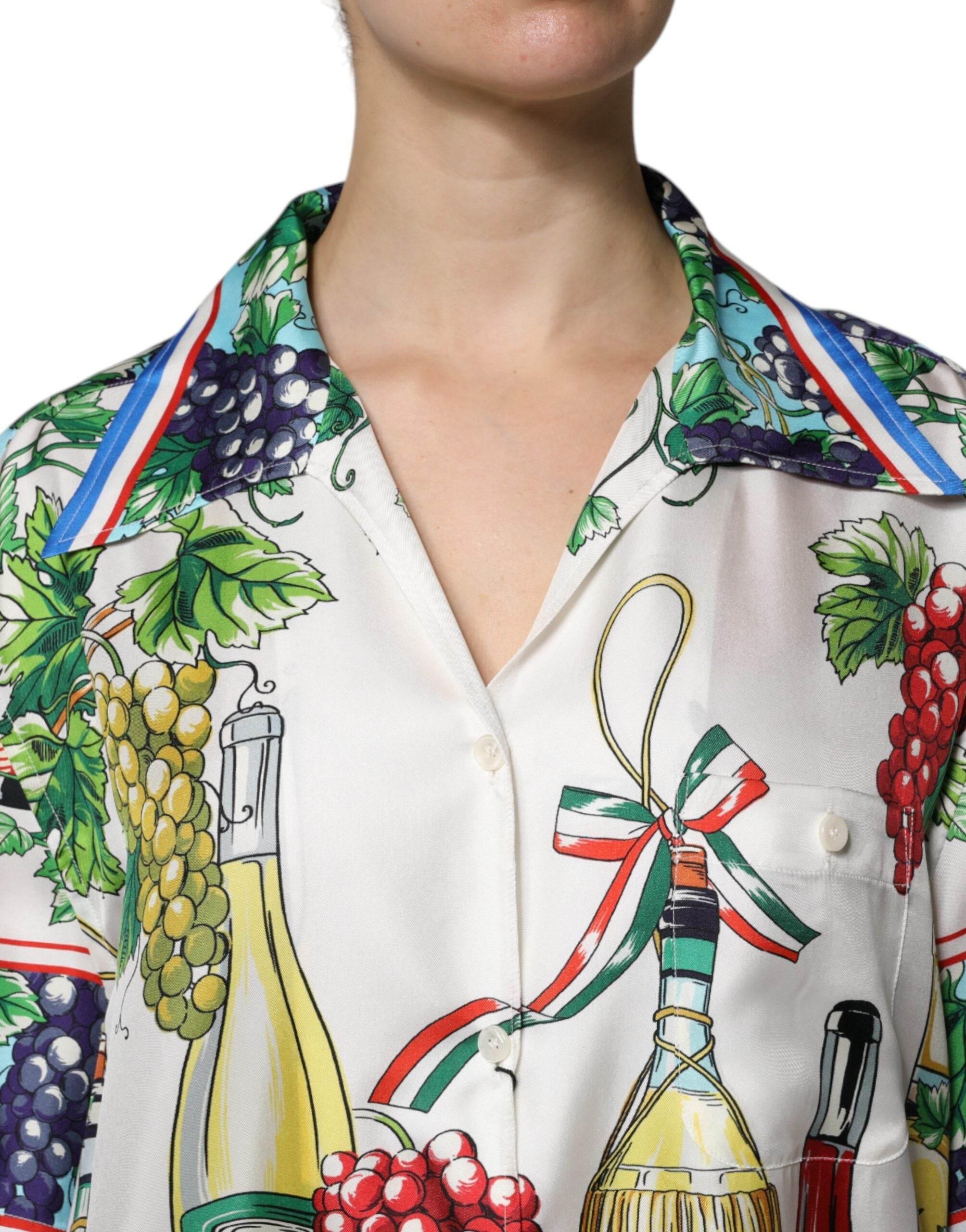 Dolce & Gabbana Multicolor Short Sleeve Silk Food Shirt Top - Hilstor