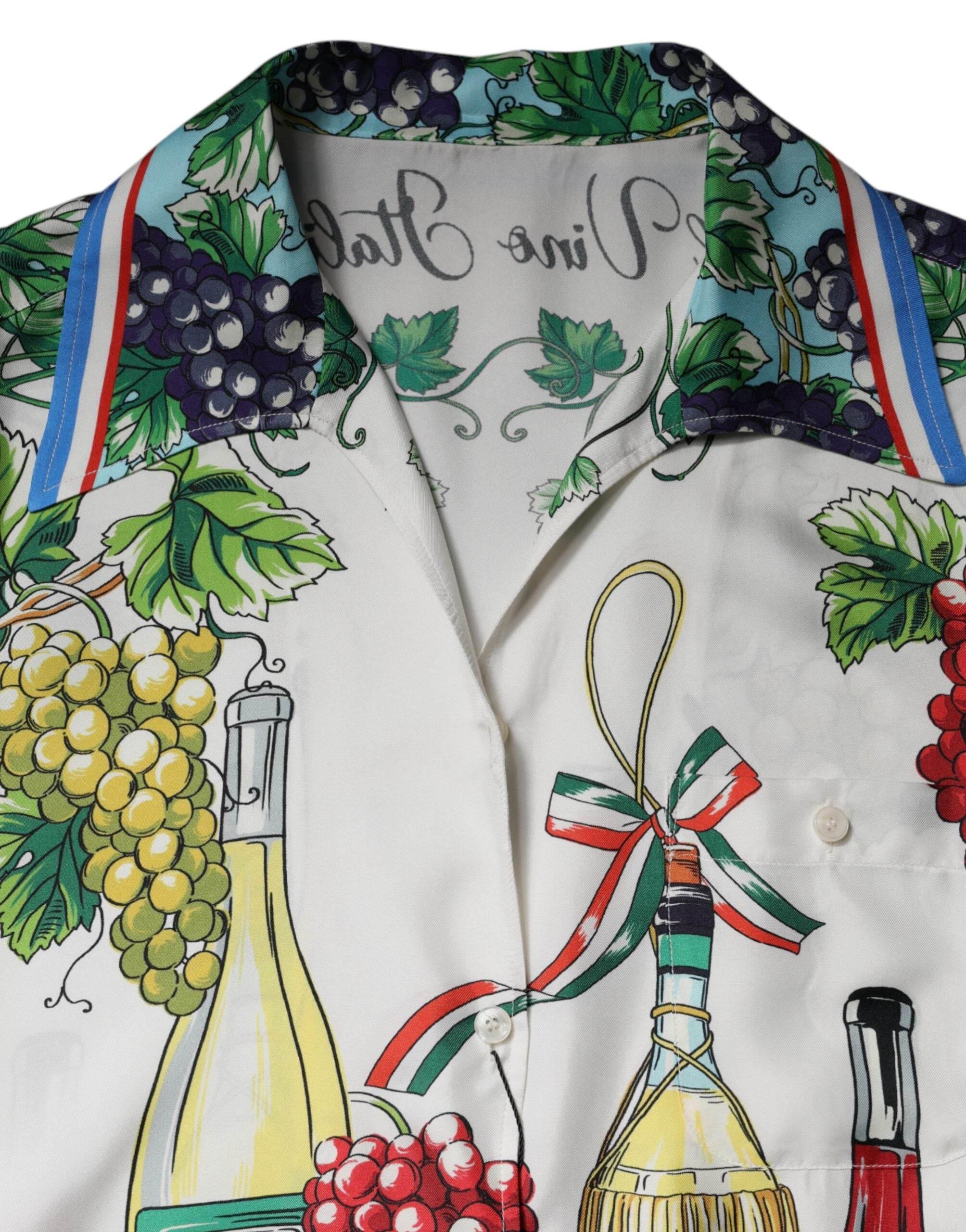 Dolce & Gabbana Multicolor Short Sleeve Silk Food Shirt Top - Hilstor