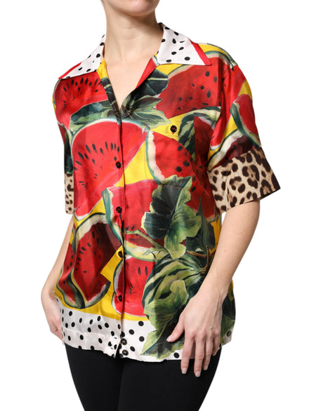 Dolce &amp; Gabbana Multicolor Vandmelon Collared Shirt Top