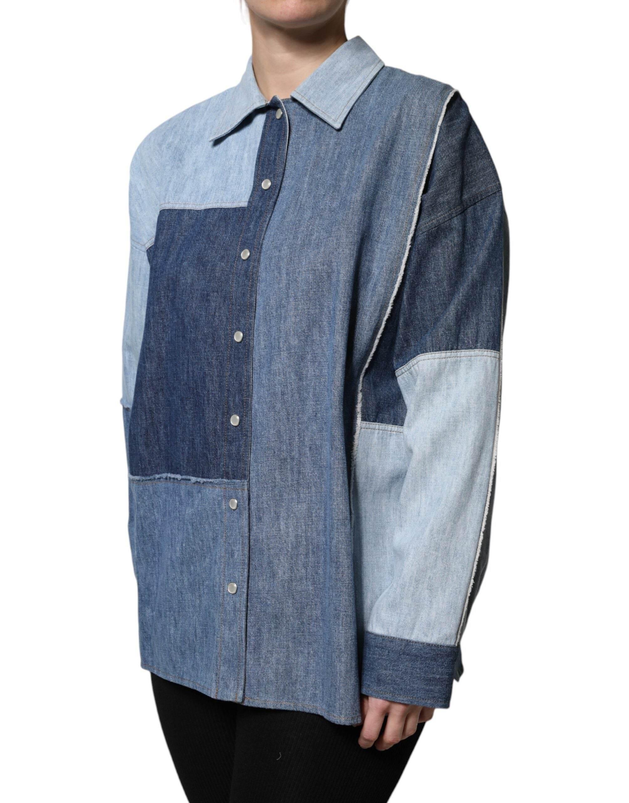 Dolce & Gabbana Blue Cotton Button Up Collared Long Sleeve Top - Hilstor